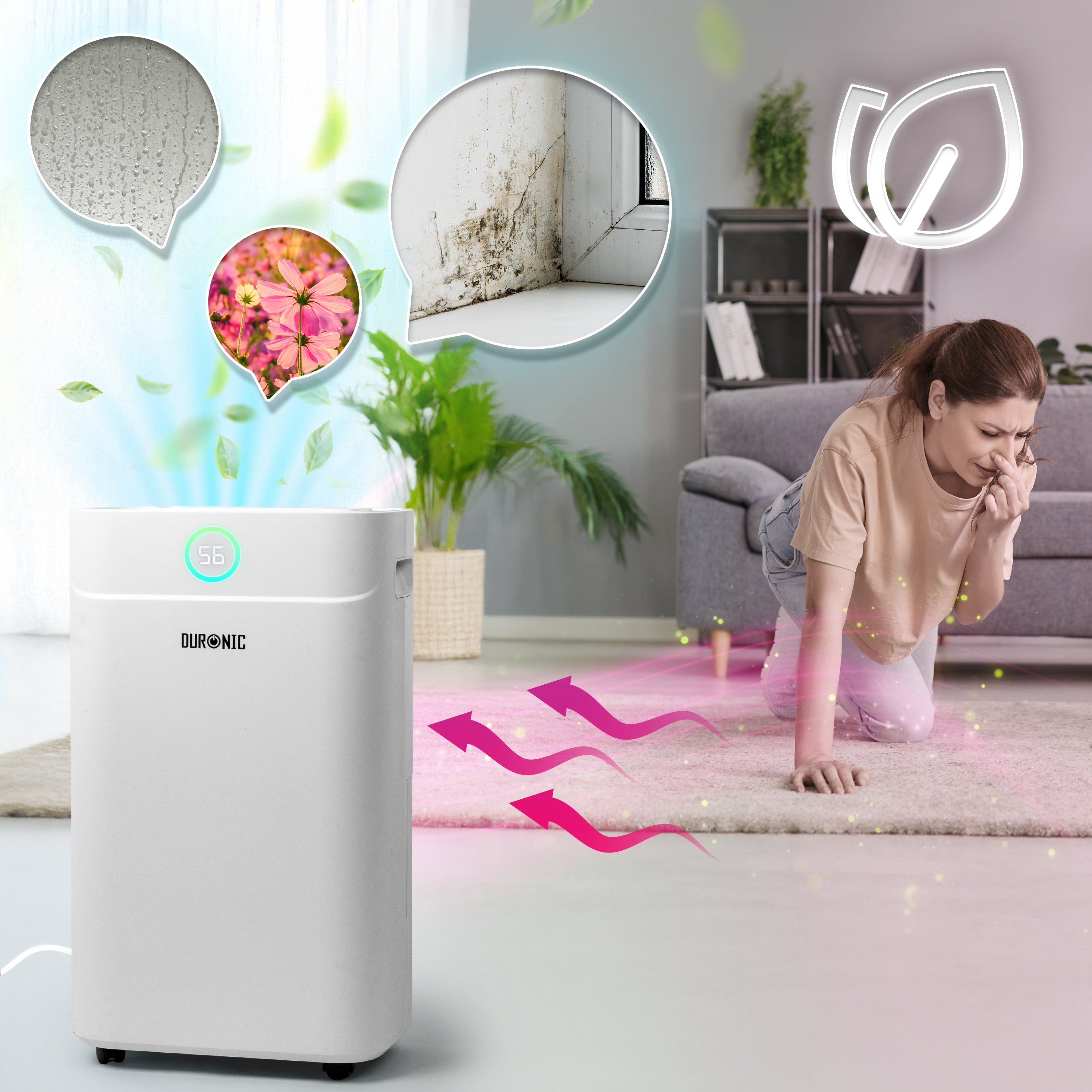 Duronic DH201 Luftentfeuchter, elektrischer Entfeuchter für 25 m² Räume, leiser Raumentfeuchter mit 5100ml Tank, gegen feuchte Fenster und Schimmel