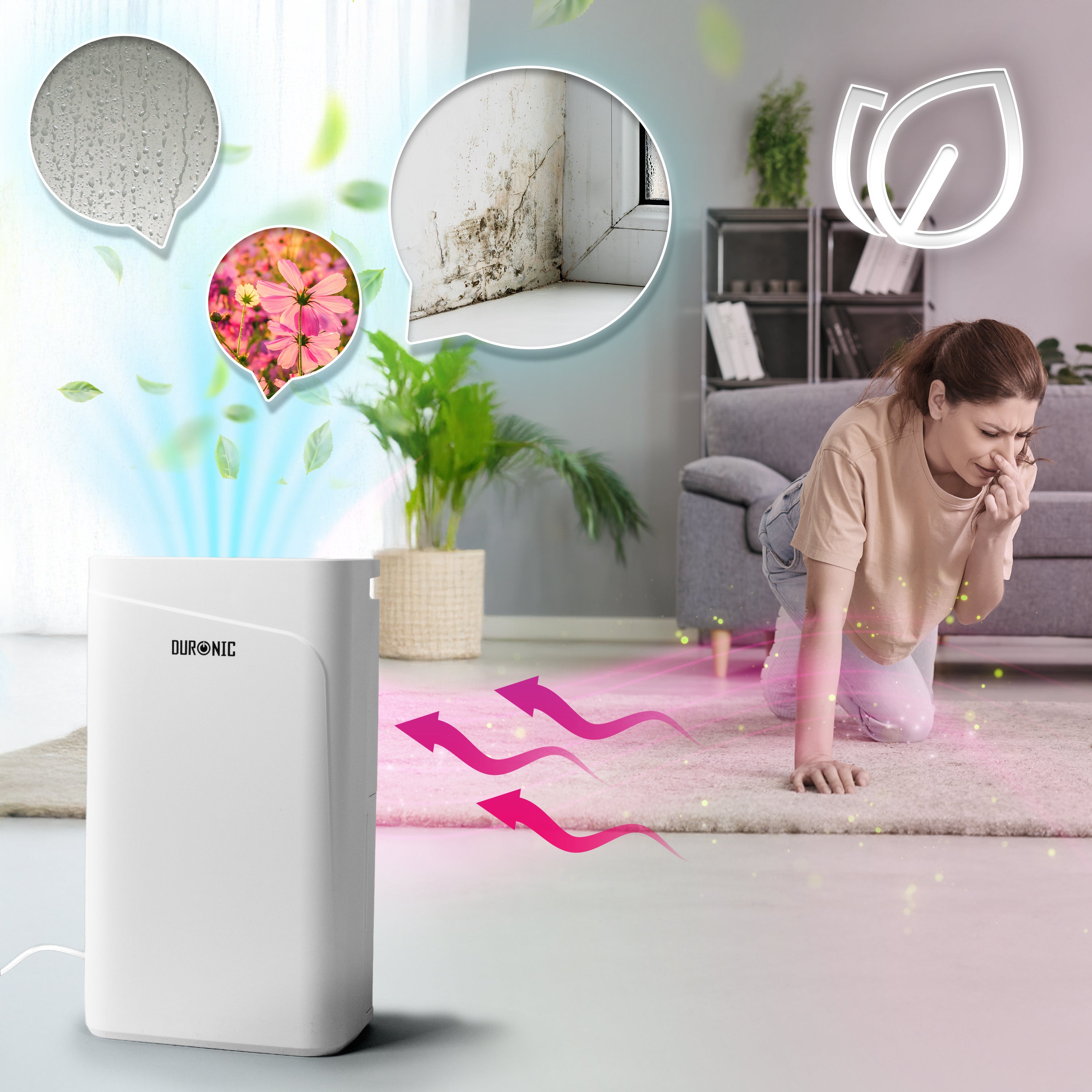 Duronic DH121 Luftentfeuchter, elektrischer Entfeuchter für 25 m² Räume, leiser Raumentfeuchter mit 2100ml Tank, gegen feuchte Fenster und Schimmel