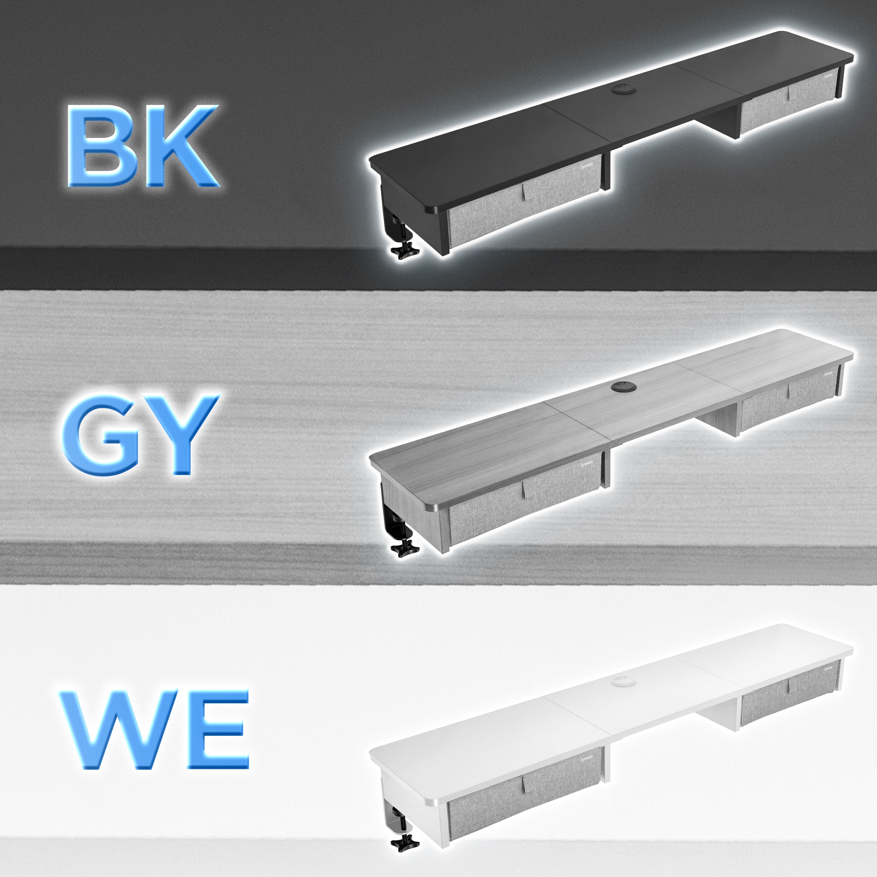 Duronic DD3 BK Monitorständer, breites Schreibtisch Regal 120 x 25 x 11,5 cm, Schreibtischaufsatz mit XXL Schubladen, Monitorerhöhung für 2 Monitore, rutschfeste Tischklemmen, Gaming Home Office