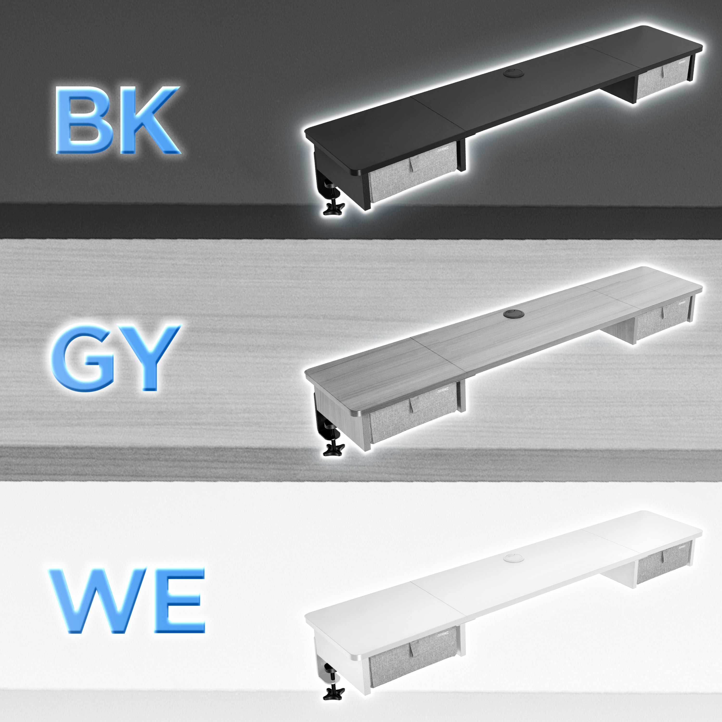 Duronic DD2 WE Schreibtischaufsatz für 2 Monitore, Schreibtisch Erweiterung mit Schubladen, 120 x 25 x 11,5 cm, Monitorerhöhung mit Tischklemmen, Gaming Home Office Monitorständer, Extra Breit