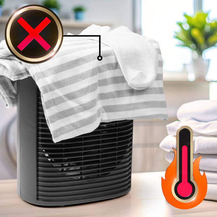 Duronic HV32 BK Heizlüfter, 2000 Watt Elektroheizung für Steckdose, kleine Mini Heizung als Fußwärmer, Elektroheizkörper mit 2 Stufen, Kaltfunktion