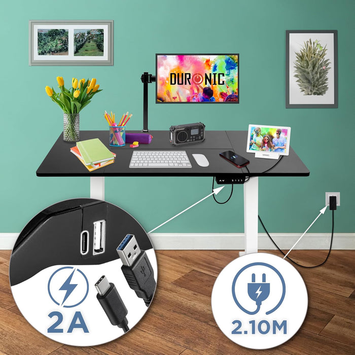 CD120 WK Höhenverstellbarer Schreibtisch, Computertisch für Büro, Gaming und Streaming, elektrischer Schreibtisch mit USB Port, 120 x 60 cm Sitz-Steh-Schreibtisch, Höhenverstellbar von 72 bis 118 cm