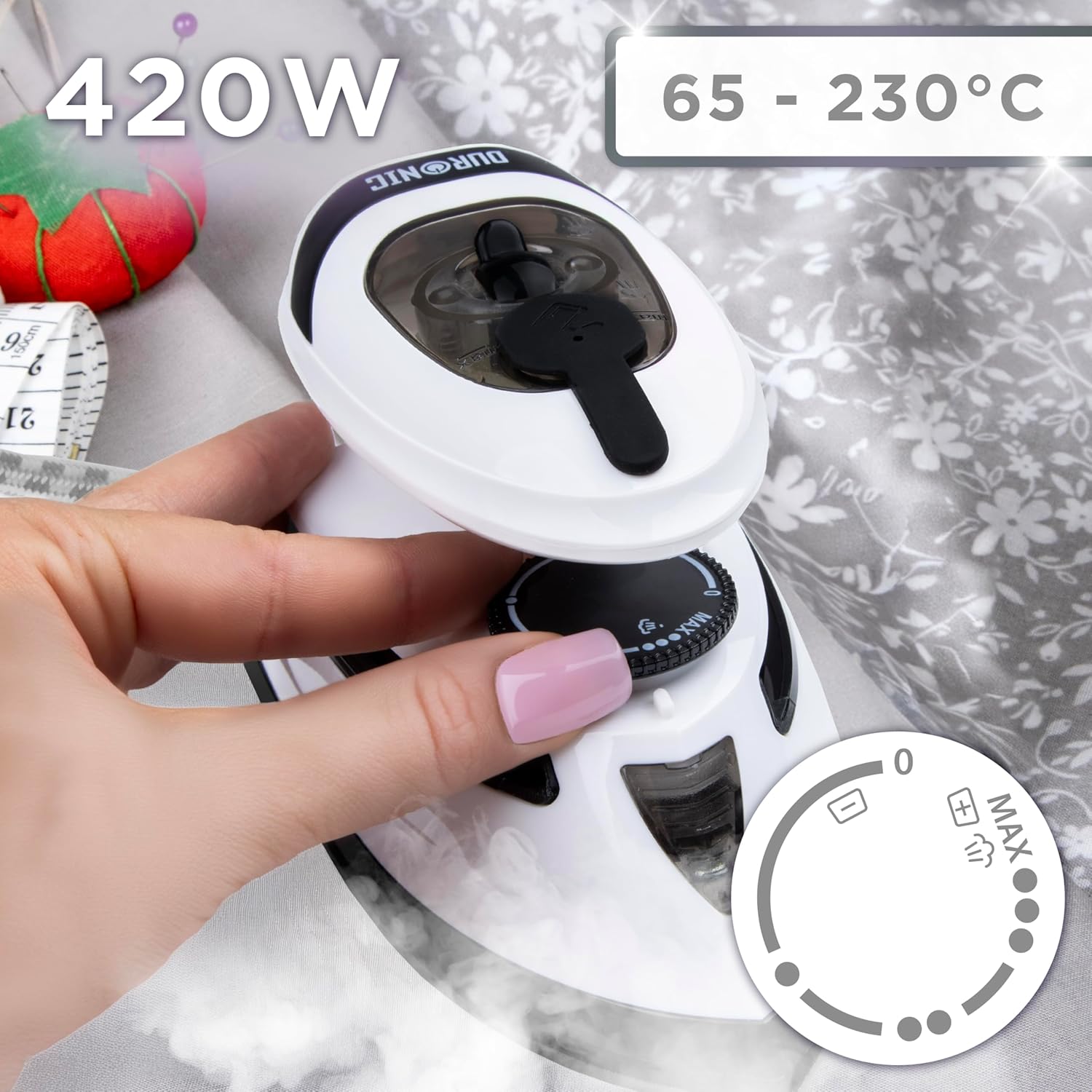 Duronic SI4 WB Mini Reisebügeleisen, 420W Mini Bügeleisen, Dampfbügeleisen 30ml Wassertank, kleines Reisebügeleisen dampf, Handbügeleisen Keramikfläche, für Kleidung nähen, 2 Betriebsspannungen