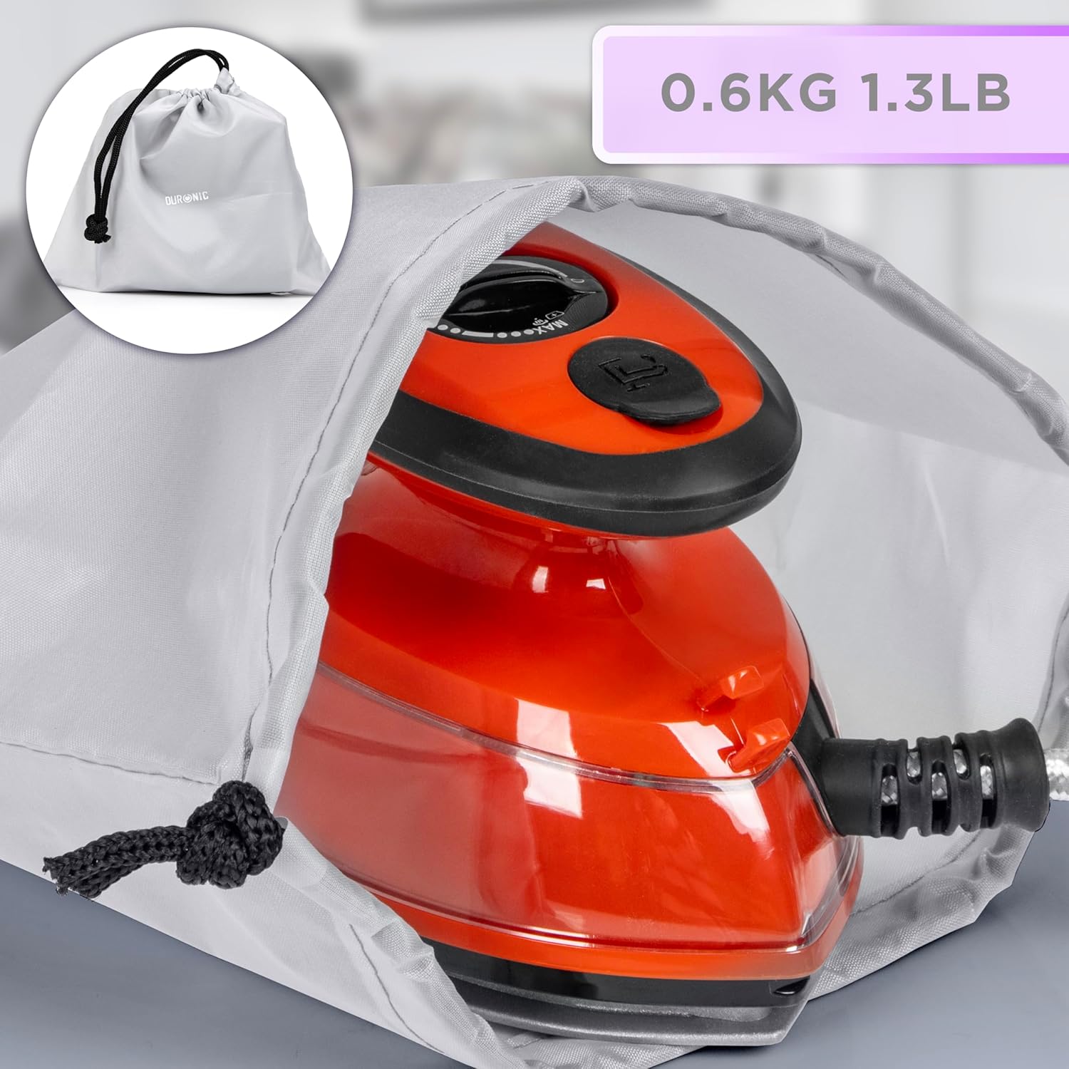 Duronic SI3 RD Mini Reisebügeleisen, 400W Mini Bügeleisen, Dampfbügeleisen 35ml Wassertank, kleines Reisebügeleisen dampf, Handbügeleisen Keramikfläche, für Kleidung nähen, 2 Betriebsspannungen