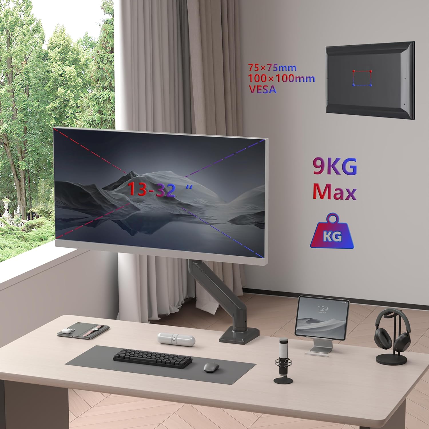 Duronic DM6A1 Monitorhalterung mit Gasfeder, Monitorarm schwenkbar neigbar drehbar für 32 Zoll QHD Curved Gaming Monitore, VESA 75/100, Tischhalterung