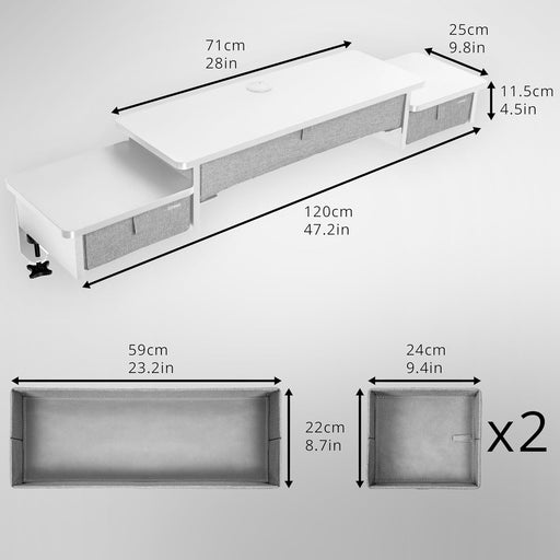 Duronic DD4 WE Schreibtischaufsatz, Schreibtisch Regal mit Tischklemmen 120 x 25 x 17,5 cm, Monitorständer mit Schubladen, Gaming Home Office Organizer, Tastatur unter Monitor, Monitorerhöhung