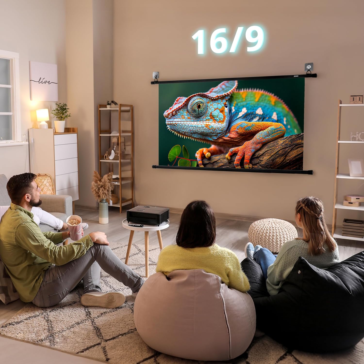 Duronic BPS80 16:9 Projektorleinwand, Beamerleinwand 80 Zoll, Heimkino mit 4K Full HD 3D, Rolloleinwand 1.0 Gain, Beamer Leinwand für Wandmontage, Filmnacht, Videoleinwand für Büro Schulen