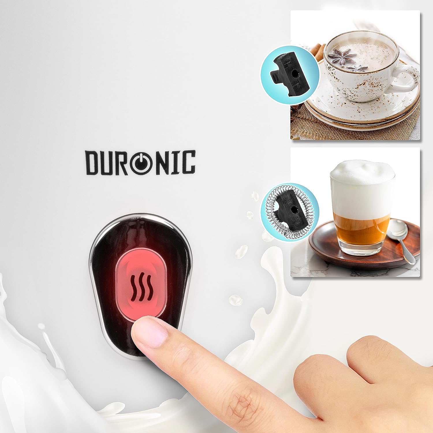 Duronic MF130 elektrischer Milchaufschäumer, 240ml Behälter Milchaufschäumer Induktion, automatischer Milchschäumer, heißer und kalter Milchschaum für Kaffee, Cappuccino, Latte Macchiato und Kakao