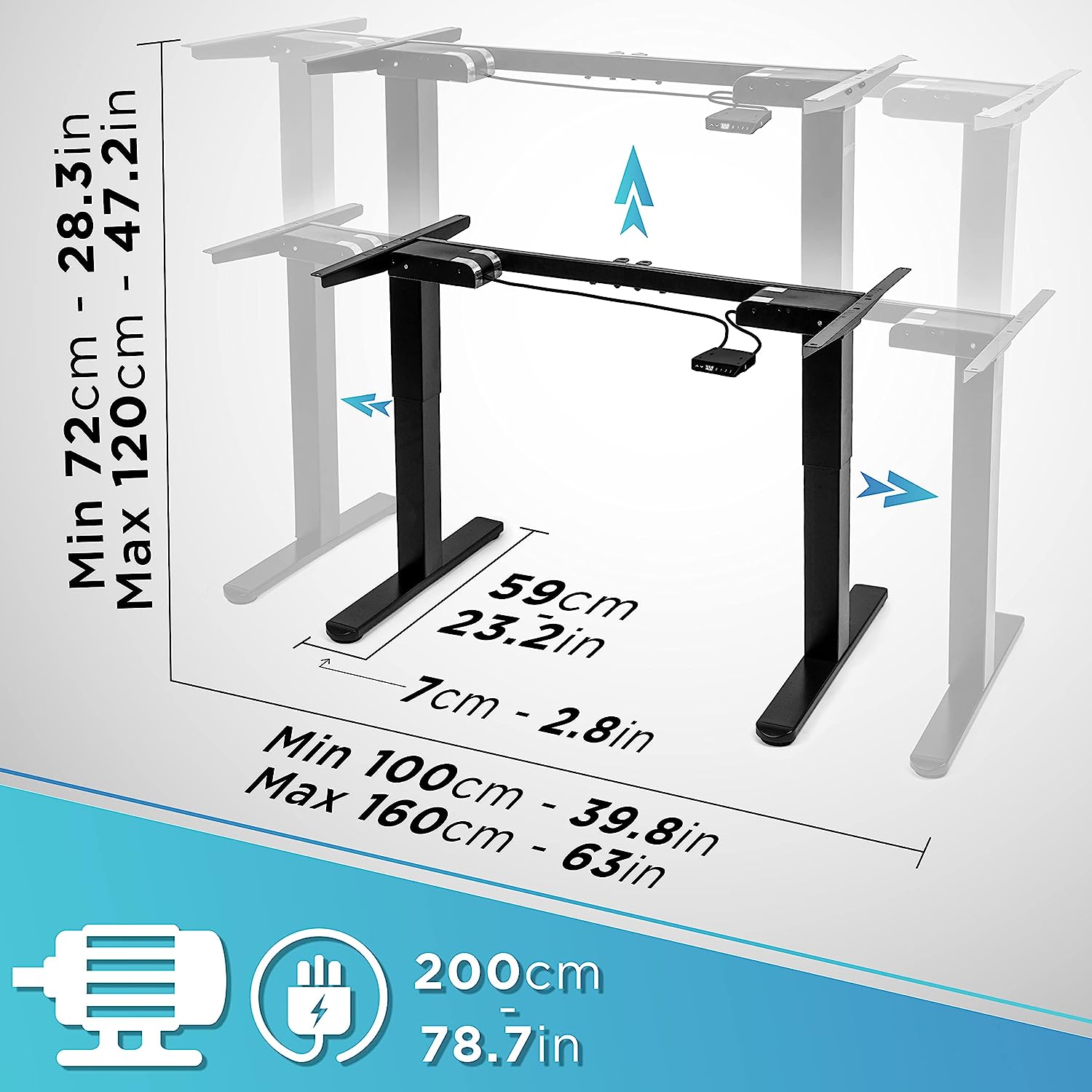 Duronic TM61 BK höhenverstellbarer Schreibtisch, Tischbeine für Schreibtisch, elektrisch höhenverstellbarer Gamer Schreibtisch, Tischgestell Schwarz