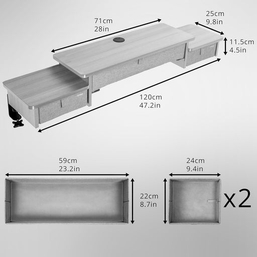 Duronic DD4 GY Schreibtischaufsatz, Schreibtisch Regal mit Tischklemmen 120 x 25 x 17,5 cm, Monitorständer mit Schubladen, Gaming Home Office Organizer, Tastatur unter Monitor, Monitorerhöhung