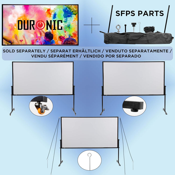 Duronic SFPS100 16:9 Projektorleinwand, Beamerleinwand 100 Zoll, Heimkino mit 4K Full HD 3D, faltbare Stativleinwand, Beamer Leinwand für Wandmontage, Filmnacht, Videoleinwand für Büro Schulen