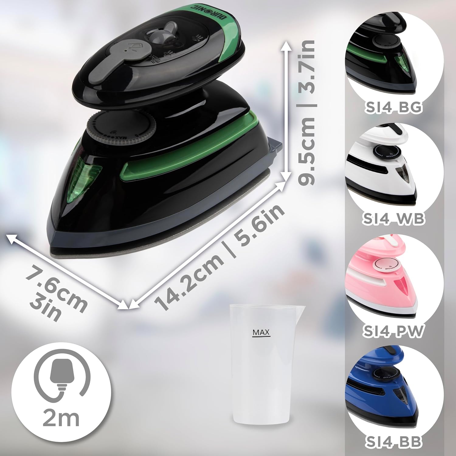 Duronic SI4 BG Mini Reisebügeleisen, 420W Mini Bügeleisen, Dampfbügeleisen 30ml Wassertank, kleines Reisebügeleisen dampf, Handbügeleisen Keramikfläche, für Kleidung nähen, 2 Betriebsspannungen