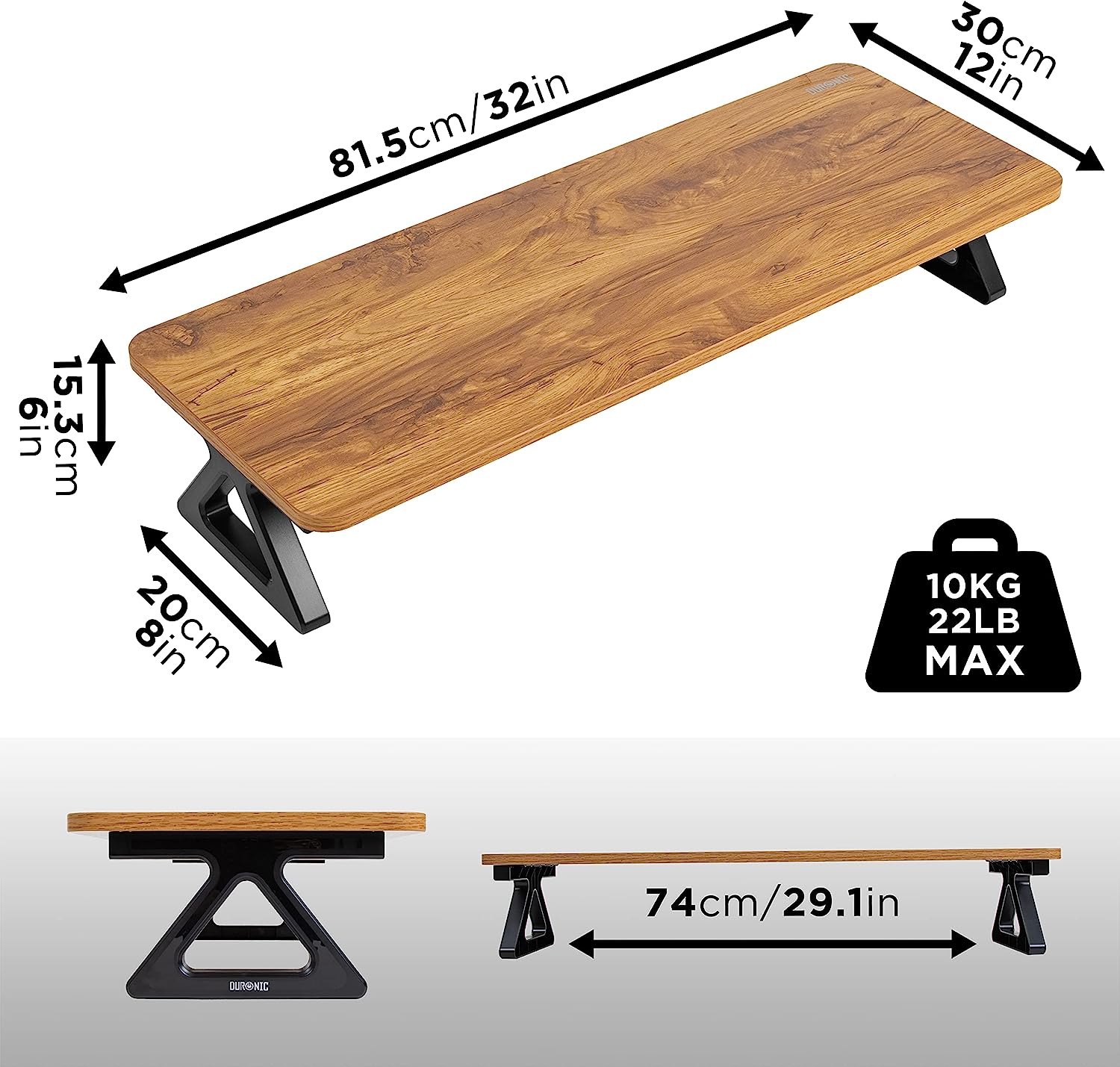 Duronic DM06-2 AW Monitorständer | 82 x 30 cm Fläche | Bis 10kg | 16cm Höhe | Ergonomischer Bildschirmständer Schreibtisch | Schreibtischaufsatz Monitor und Laptop | Bildschirmerhöhung LCD LED OLED TV