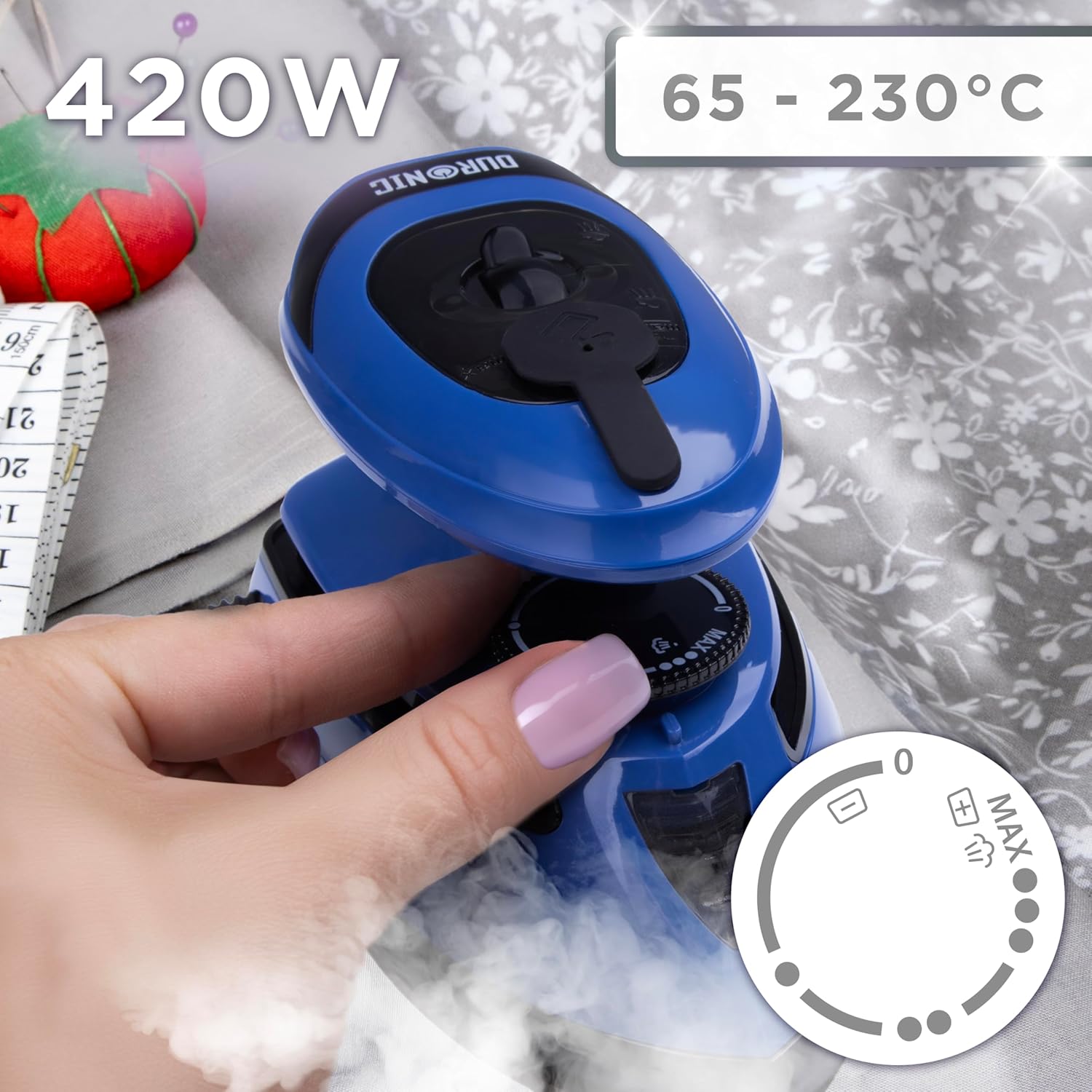 Duronic SI4 BB Mini Reisebügeleisen, 420W Mini Bügeleisen, Dampfbügeleisen 30ml Wassertank, kleines Reisebügeleisen dampf, Handbügeleisen Keramikfläche, für Kleidung nähen, 2 Betriebsspannungen