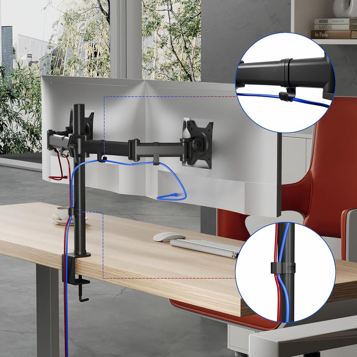 Duronic DM252 BK Monitor-Halterung 2 Monitore für 13-27 Zoll Flach & Curved Bildschirm-Halterung 8kg, Monitor Tischhalterung Höhenverstellbar Neigbar Schwenkbar Drehbar, Vesa halterung, Monitor-Arm