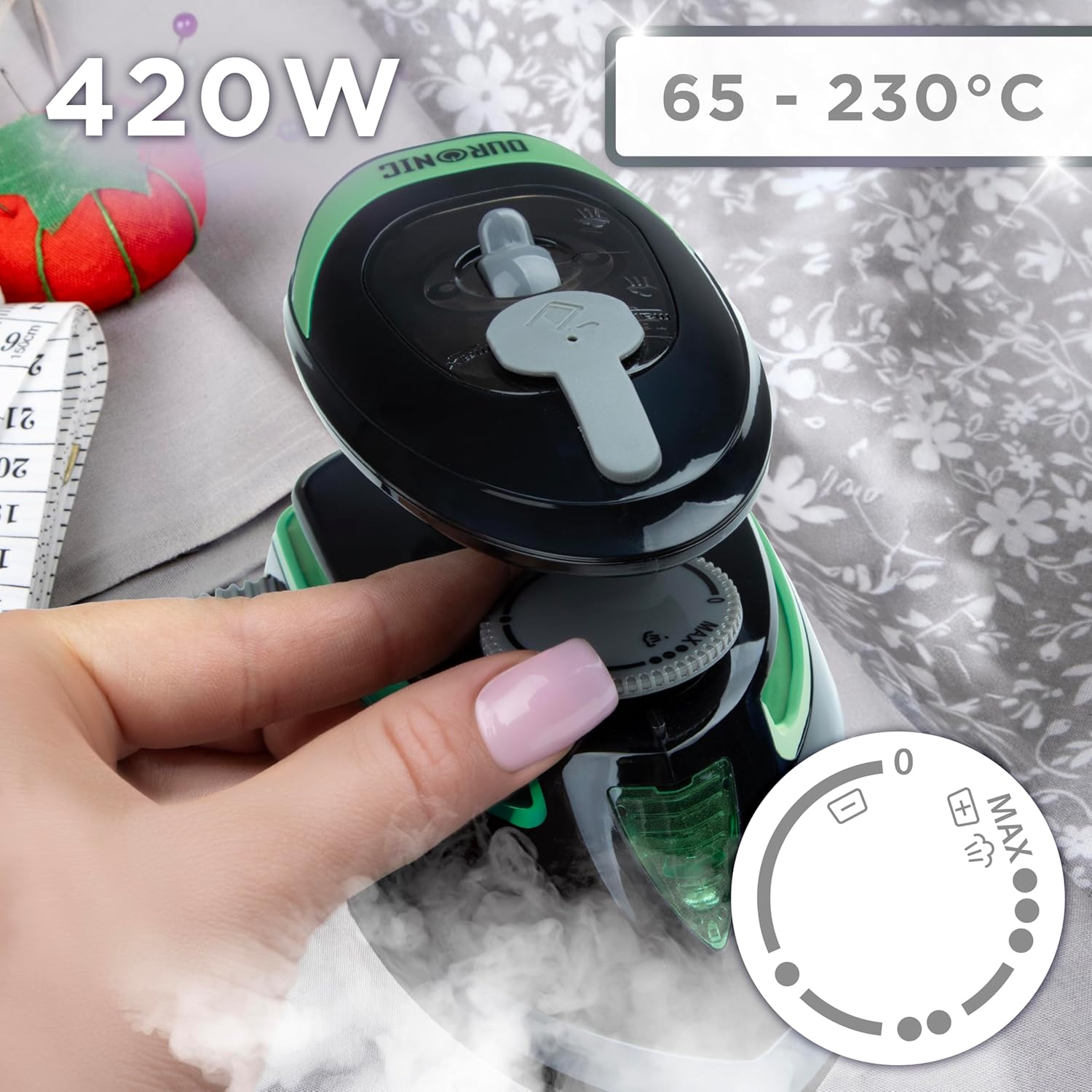 Duronic SI4 BG Mini Reisebügeleisen, 420W Mini Bügeleisen, Dampfbügeleisen 30ml Wassertank, kleines Reisebügeleisen dampf, Handbügeleisen Keramikfläche, für Kleidung nähen, 2 Betriebsspannungen