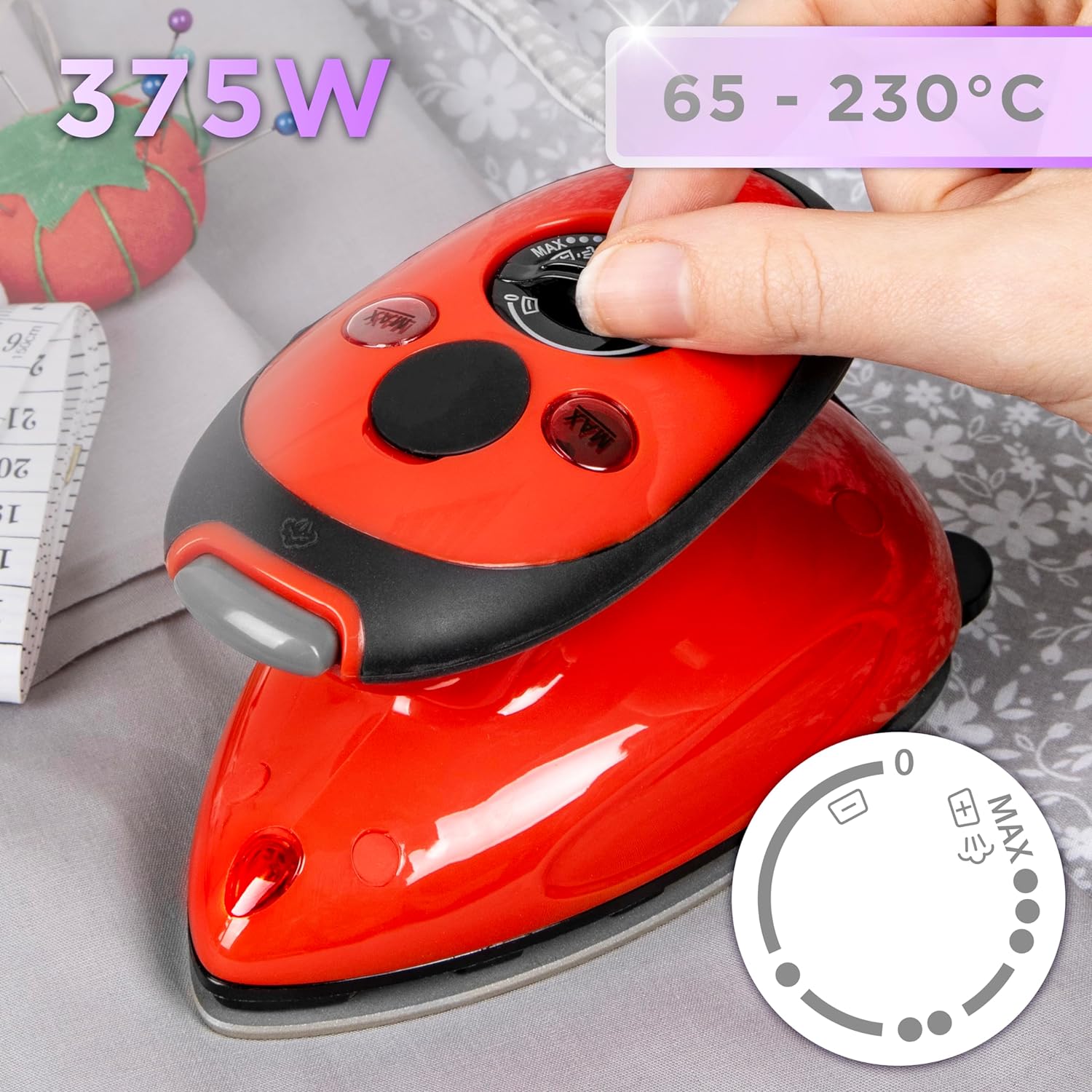 Duronic SI2 RD Mini Reisebügeleisen, 375W Mini Bügeleisen, Dampfbügeleisen 50ml Wassertank, kleines Reisebügeleisen dampf, Handbügeleisen Keramikfläche, für Kleidung nähen, travel iron rot