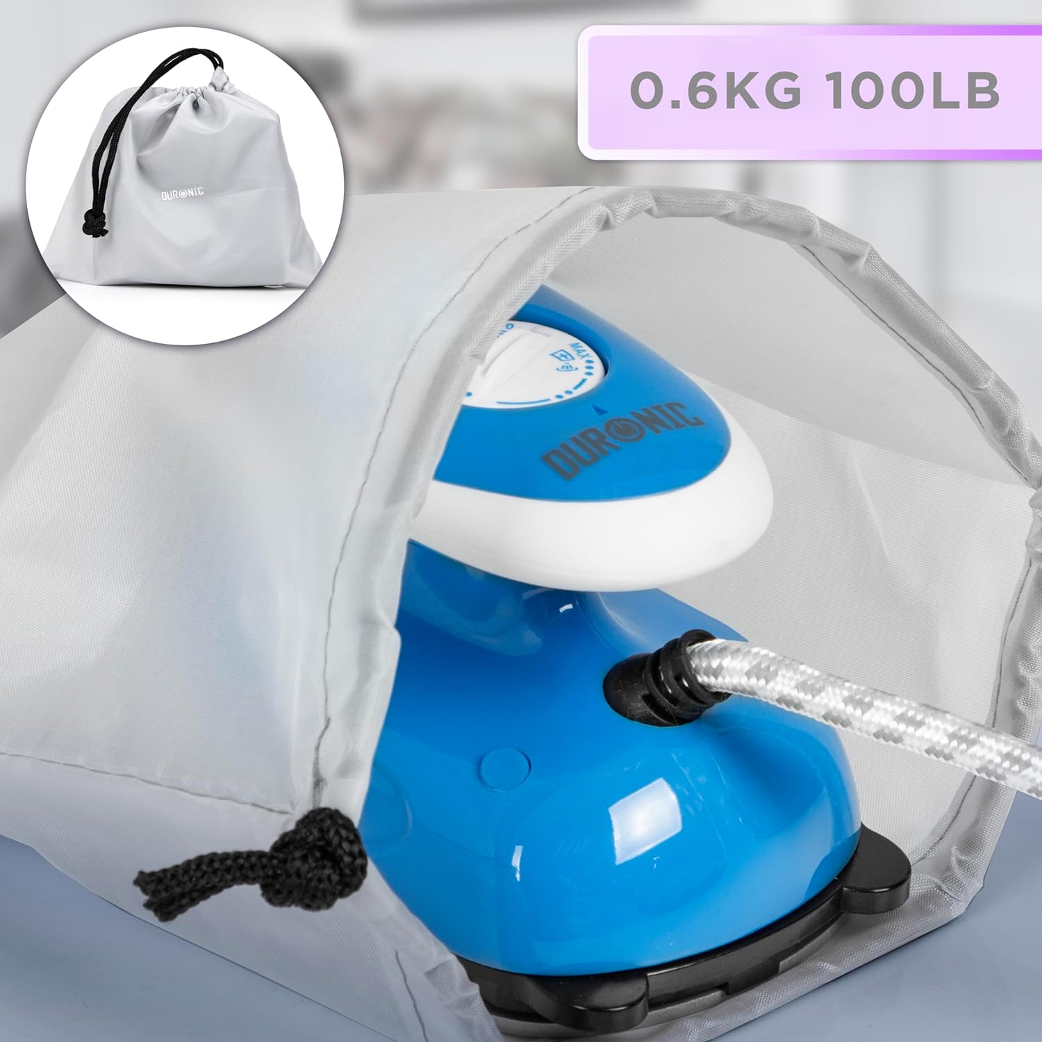 Duronic SI2 BE Mini Reisebügeleisen, 375W Mini Bügeleisen, Dampfbügeleisen 50ml Wassertank, kleines Reisebügeleisen dampf, Handbügeleisen Keramikfläche, für Kleidung nähen, travel iron blau