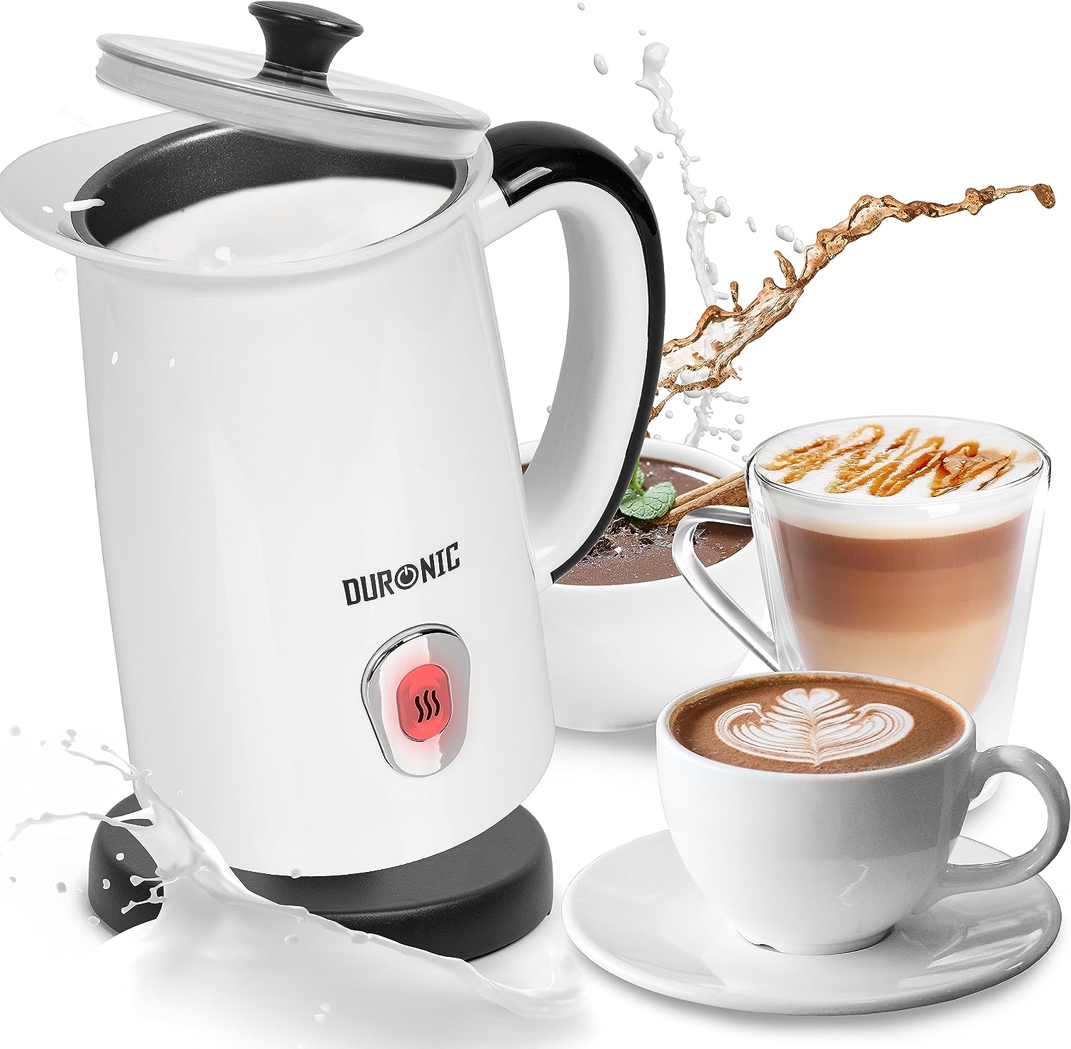 Duronic MF130 elektrischer Milchaufschäumer, 240ml Behälter Milchaufschäumer Induktion, automatischer Milchschäumer, heißer und kalter Milchschaum für Kaffee, Cappuccino, Latte Macchiato und Kakao