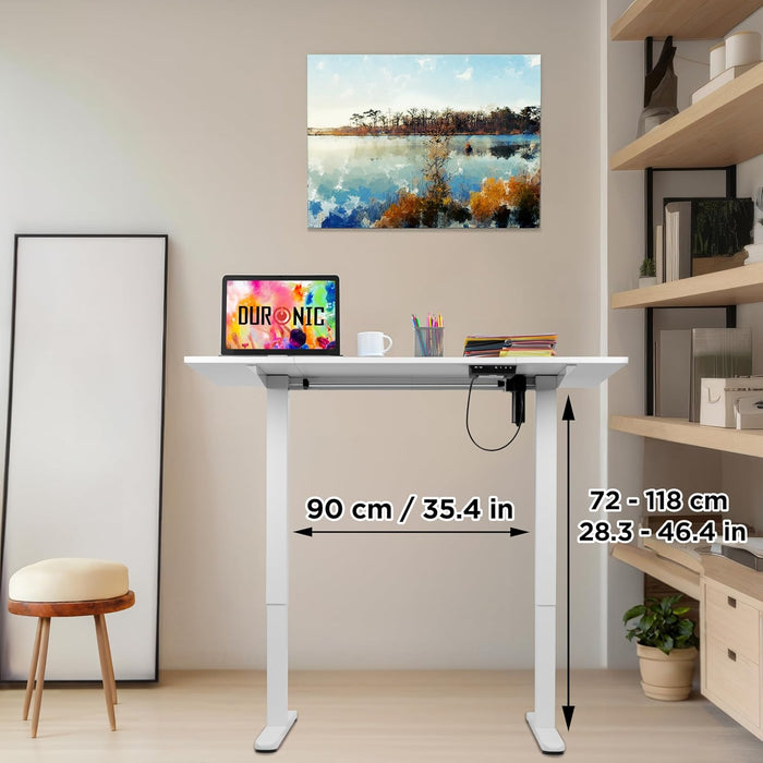 Duronic CD120 WE Höhenverstellbarer Schreibtisch, Computertisch für Büro, Gaming und Streaming, elektrischer Schreibtisch mit USB Port, 120 x 60 cm Sitz-Steh-Schreibtisch, Höhenverstellbar von 72 bis 118 cm