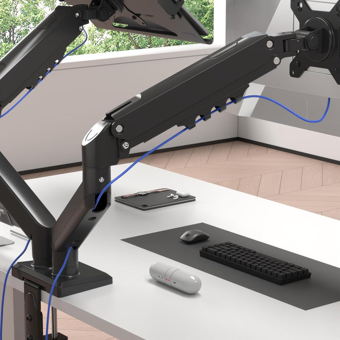 Duronic DM6AL1 Dual Monitorhalterung mit Gasfeder, Monitorarme schwenkbar neigbar drehbar für 32 Zoll Monitor und Laptop, VESA 75/100, Tischhalterung