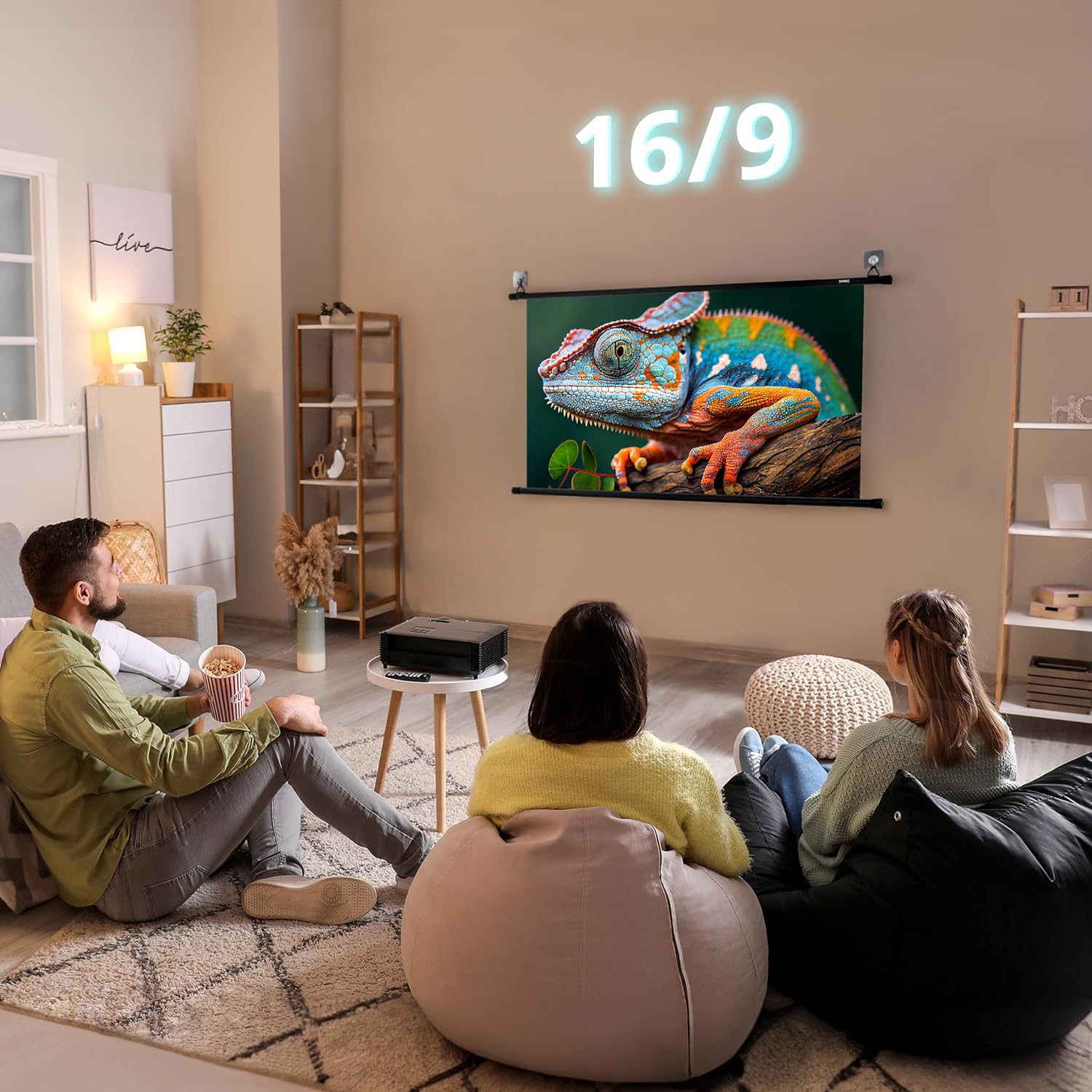 Duronic BPS40 16:9 Projektorleinwand, Beamerleinwand 40 Zoll, Heimkino mit 4K Full HD 3D, Rolloleinwand 1.0 Gain, Beamer Leinwand für Wandmontage, Filmnacht, Videoleinwand für Büro Schulen