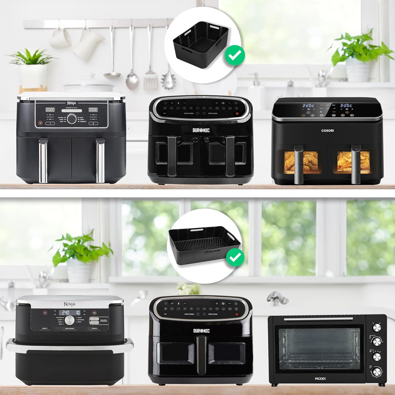 Duronic AFL3 Silikonform, drei Antihaft Silikoneinsätze, Wiederverwendbar, Airfryer- Zubehör, Airfryer Accesories, Kompatibel mit Duronic AF34 & AF24 & anderen Dualzone Airfryer