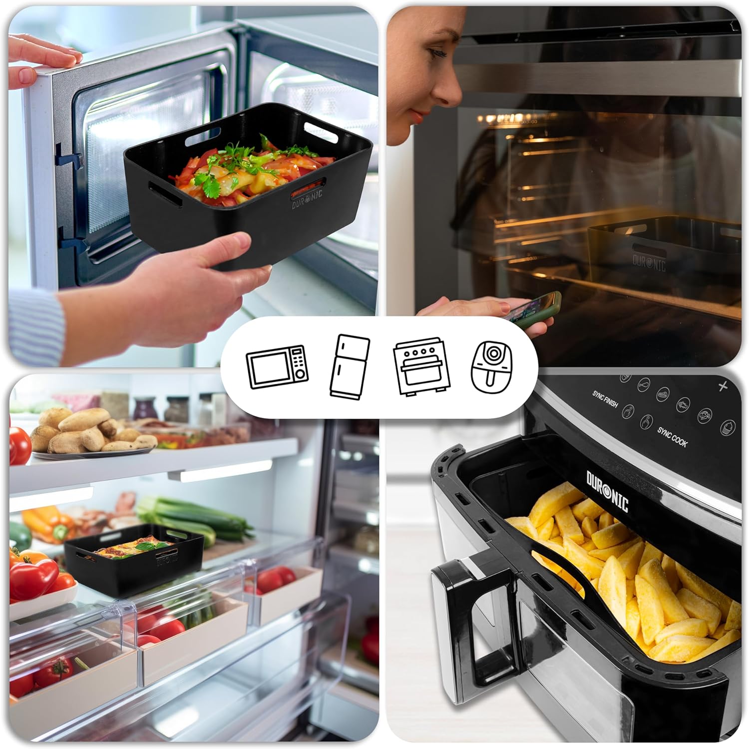 Duronic AFL3 Silikonform, drei Antihaft Silikoneinsätze, Wiederverwendbar, Airfryer- Zubehör, Airfryer Accesories, Kompatibel mit Duronic AF34 & AF24 & anderen Dualzone Airfryer