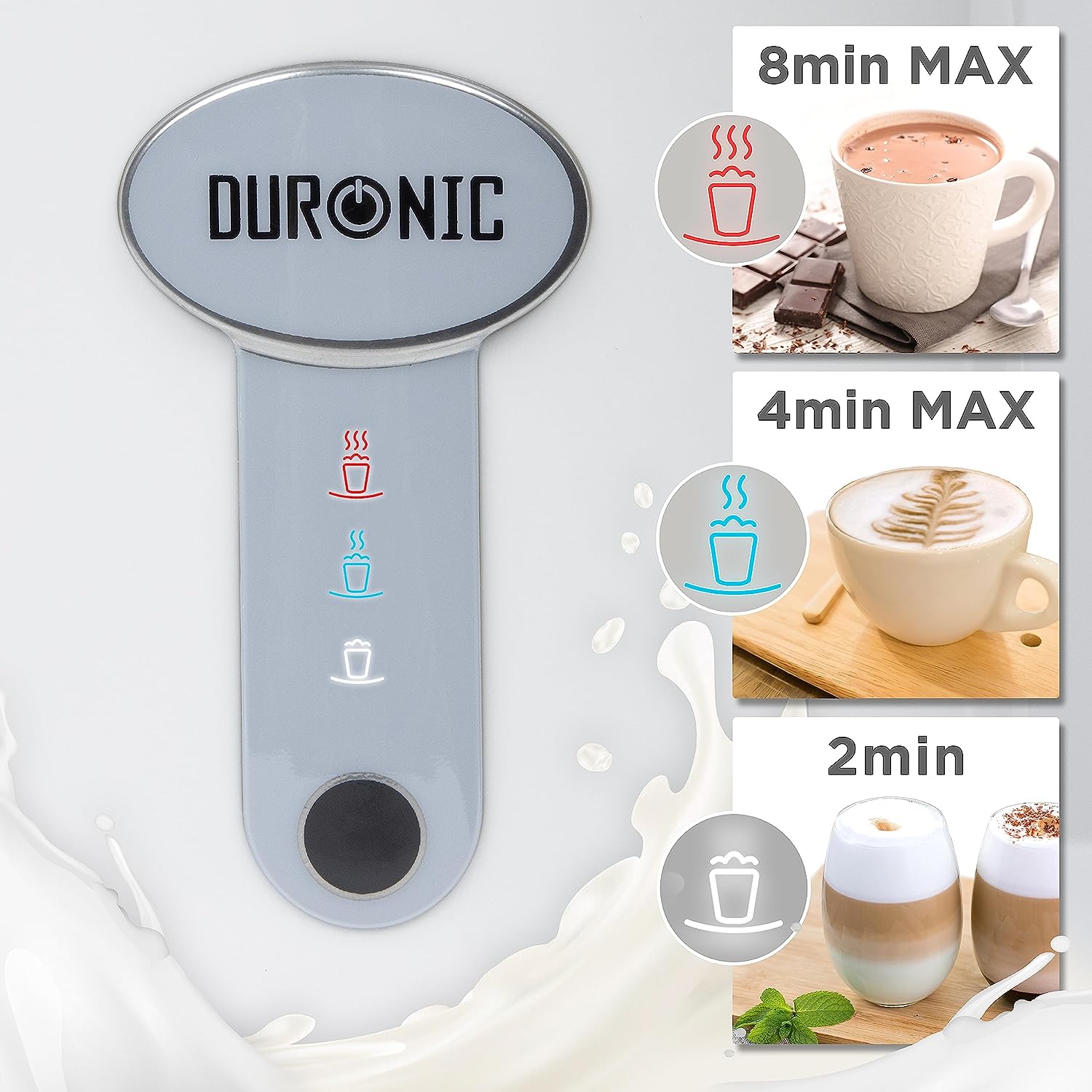 Duronic MF500 WE elektrischer Milchaufschäumer, 500 ml Behälter Milchaufschäumer Induktion, automatischer Milchschäumer, heißer und kalter Milchschaum für Kaffee, Latte, Cappuccino und Kakao, Weiß