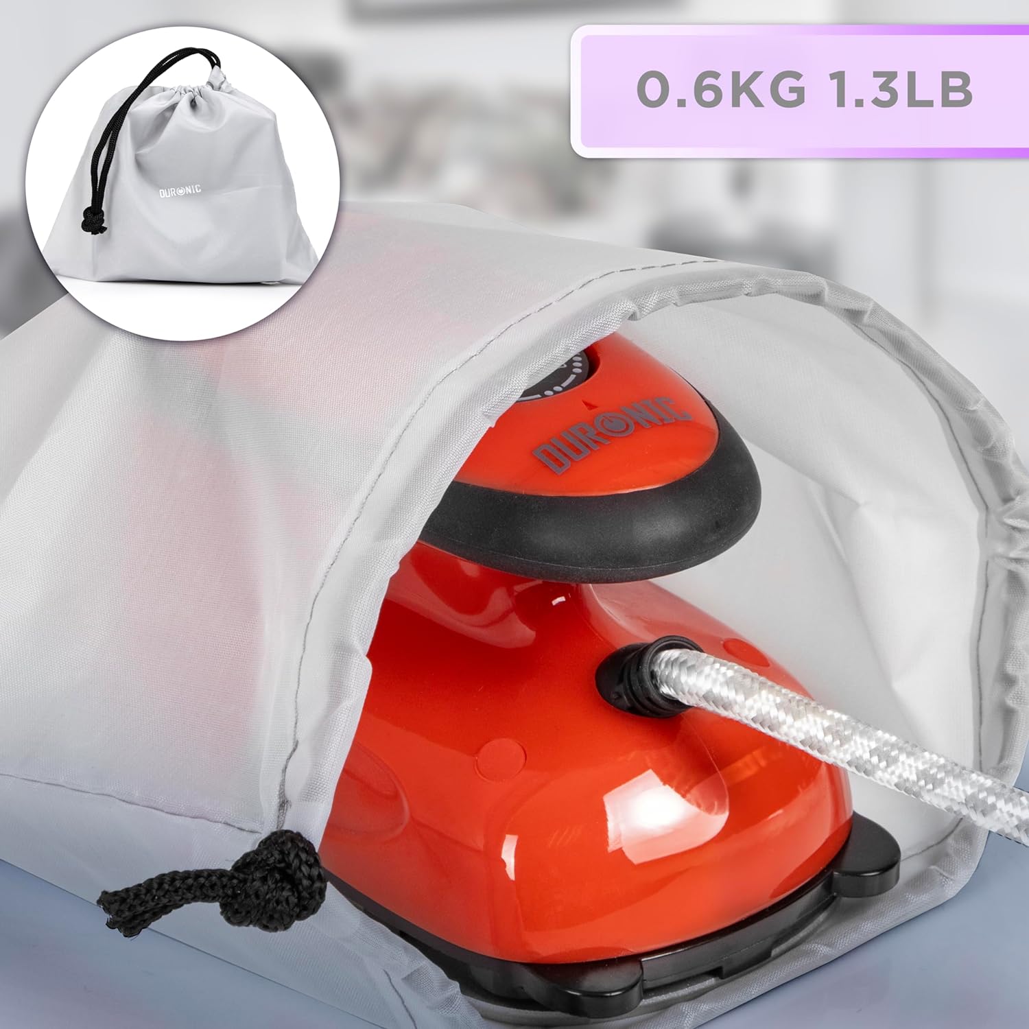 Duronic SI2 RD Mini Reisebügeleisen, 375W Mini Bügeleisen, Dampfbügeleisen 50ml Wassertank, kleines Reisebügeleisen dampf, Handbügeleisen Keramikfläche, für Kleidung nähen, travel iron rot