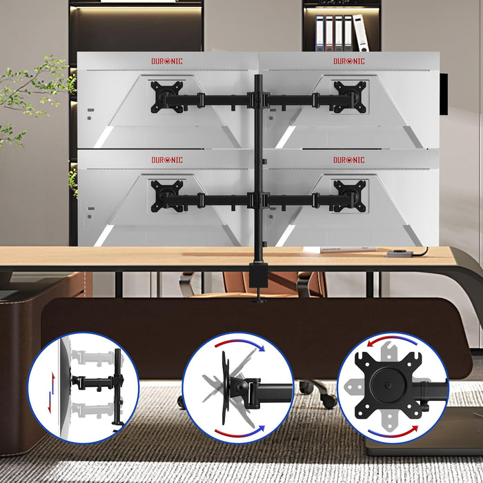 Duronic DM254 Monitor-Halterung 4 Monitore für 13-27 Zoll Flach & Curved Bildschirm-Halterung 8kg, Monitor Tischhalterung Höhenverstellbar Neigbar Schwenkbar Drehbar, Vesa halterung, Monitor-Arm