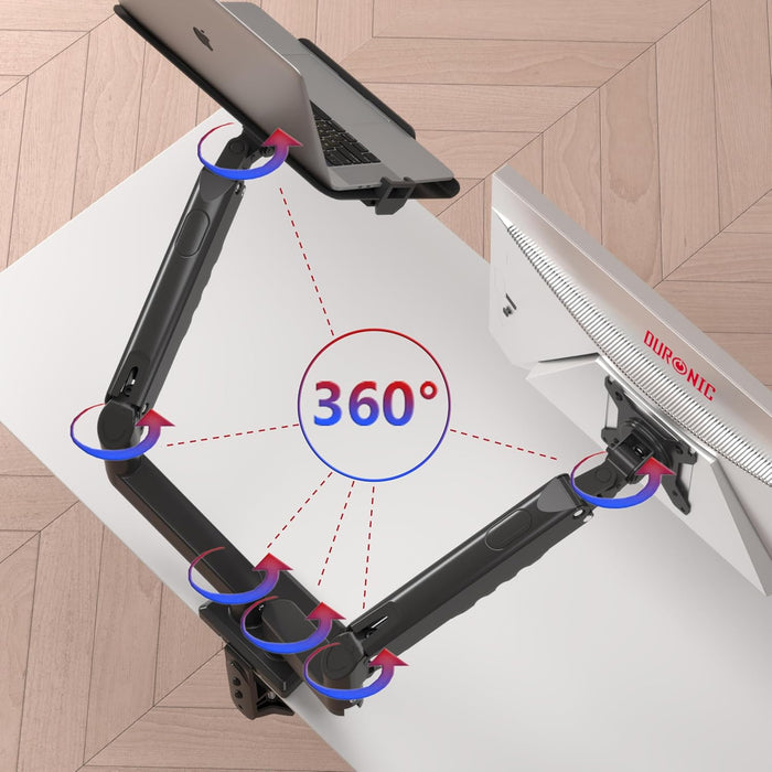 Duronic DM6AL1 Dual Monitorhalterung mit Gasfeder, Monitorarme schwenkbar neigbar drehbar für 32 Zoll Monitor und Laptop, VESA 75/100, Tischhalterung