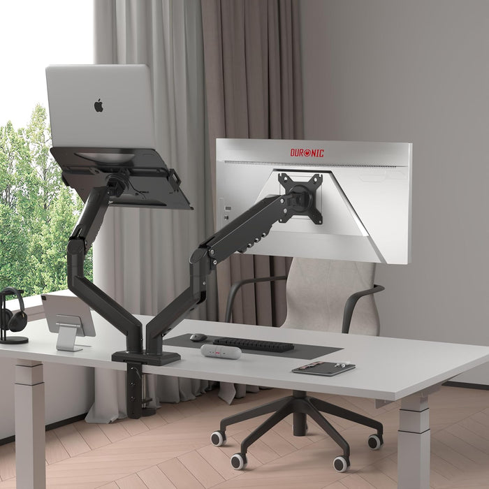 Duronic DM6AL1 Dual Monitorhalterung mit Gasfeder, Monitorarme schwenkbar neigbar drehbar für 32 Zoll Monitor und Laptop, VESA 75/100, Tischhalterung