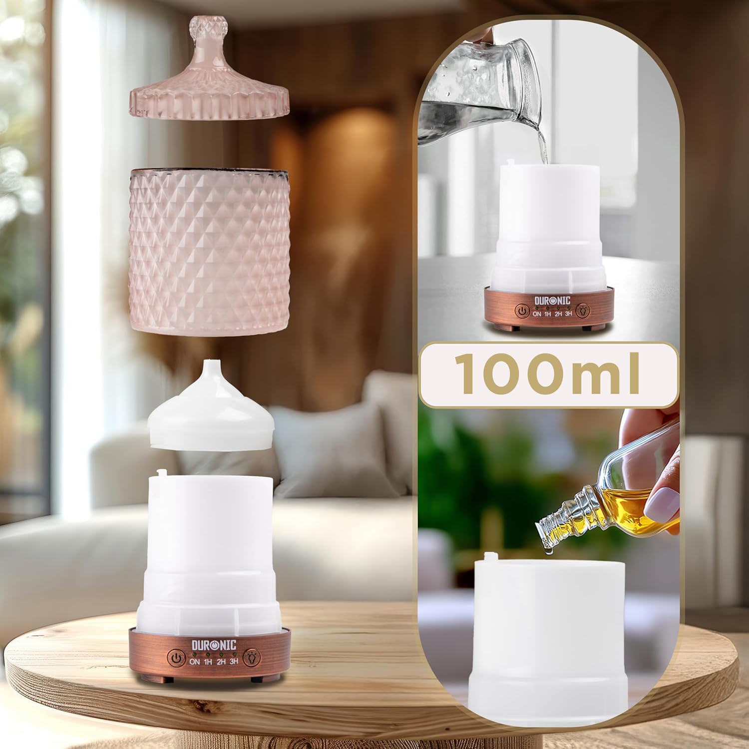 Duronic AD32 Aroma Diffuser, Diffuser mit 100 ml Wassertank, Diffusor für ätherische Öle, Raumduft als Lufterfrischer, Duftsprüher für Duftöl