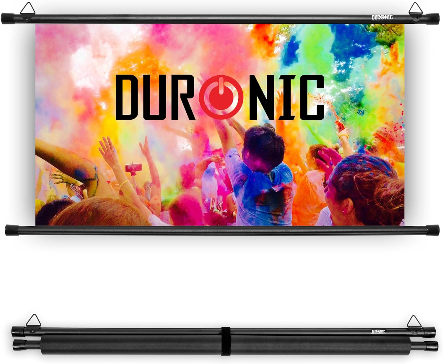 Duronic BPS70 16:9 Projektorleinwand, Beamerleinwand 70 Zoll, Heimkino mit 4K Full HD 3D, Rolloleinwand 1.0 Gain, Beamer Leinwand für Wandmontage, Filmnacht, Videoleinwand für Büro Schulen