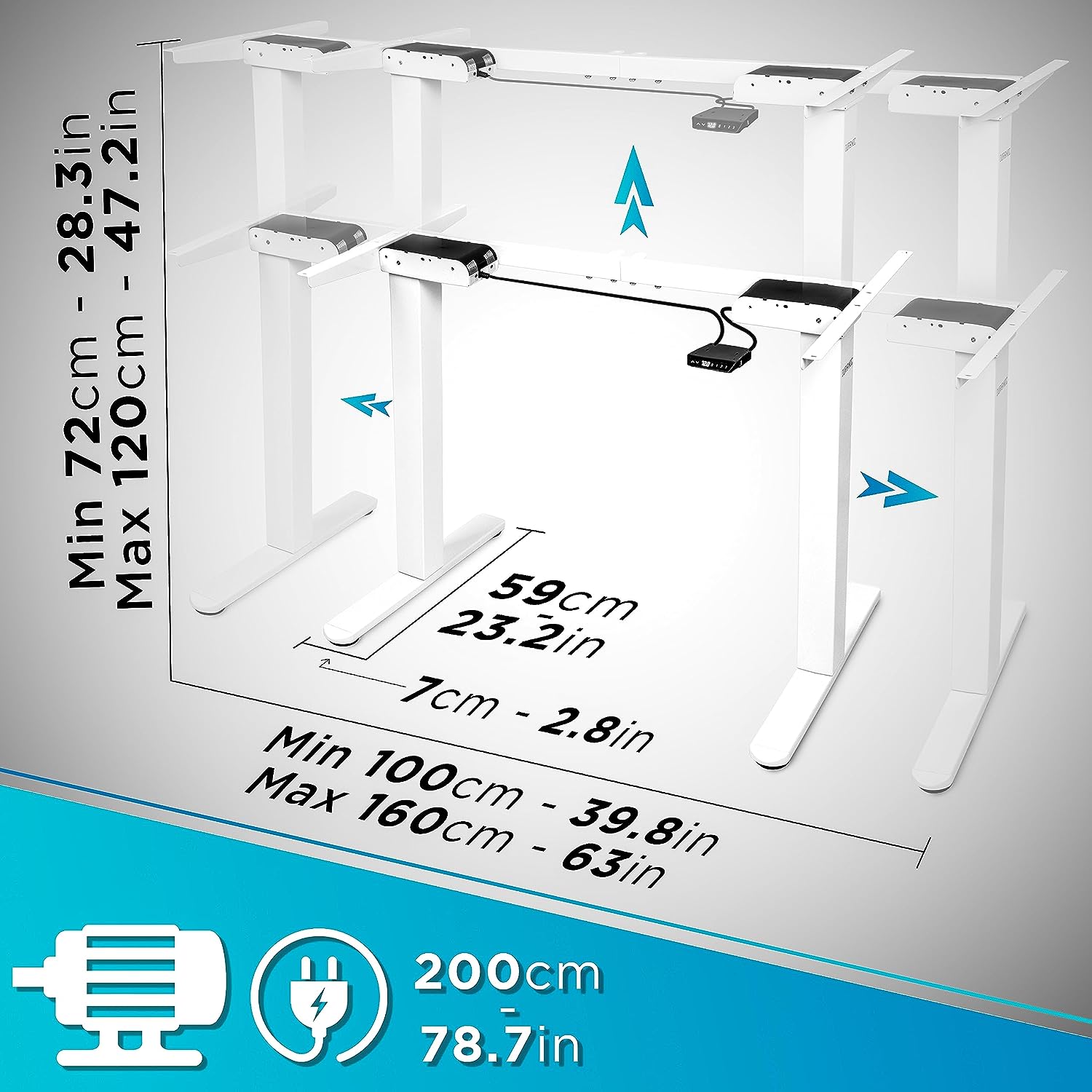 Duronic TM61 WE höhenverstellbarer Schreibtisch, Tischbeine für Schreibtisch, elektrisch höhenverstellbarer Gamer Schreibtisch, Tischgestell in Weiß