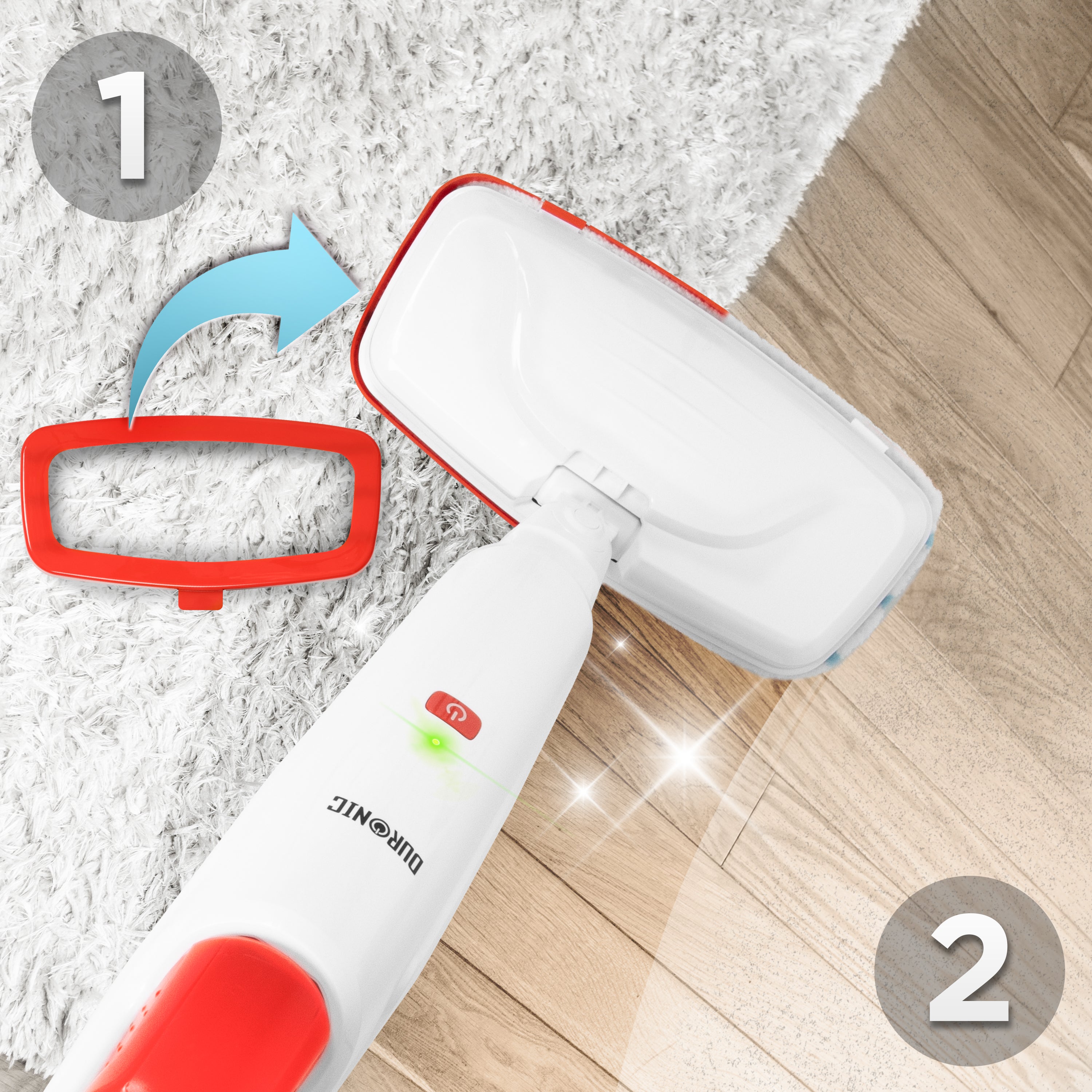 Duronic STM15 WE Dampfreiniger, Dampfmopp mit 500 ml Wassertank, Dampfmop für Böden, Dampf Bodenreiniger mit 7m langem Kabel, Steam Mop Dampfbesen