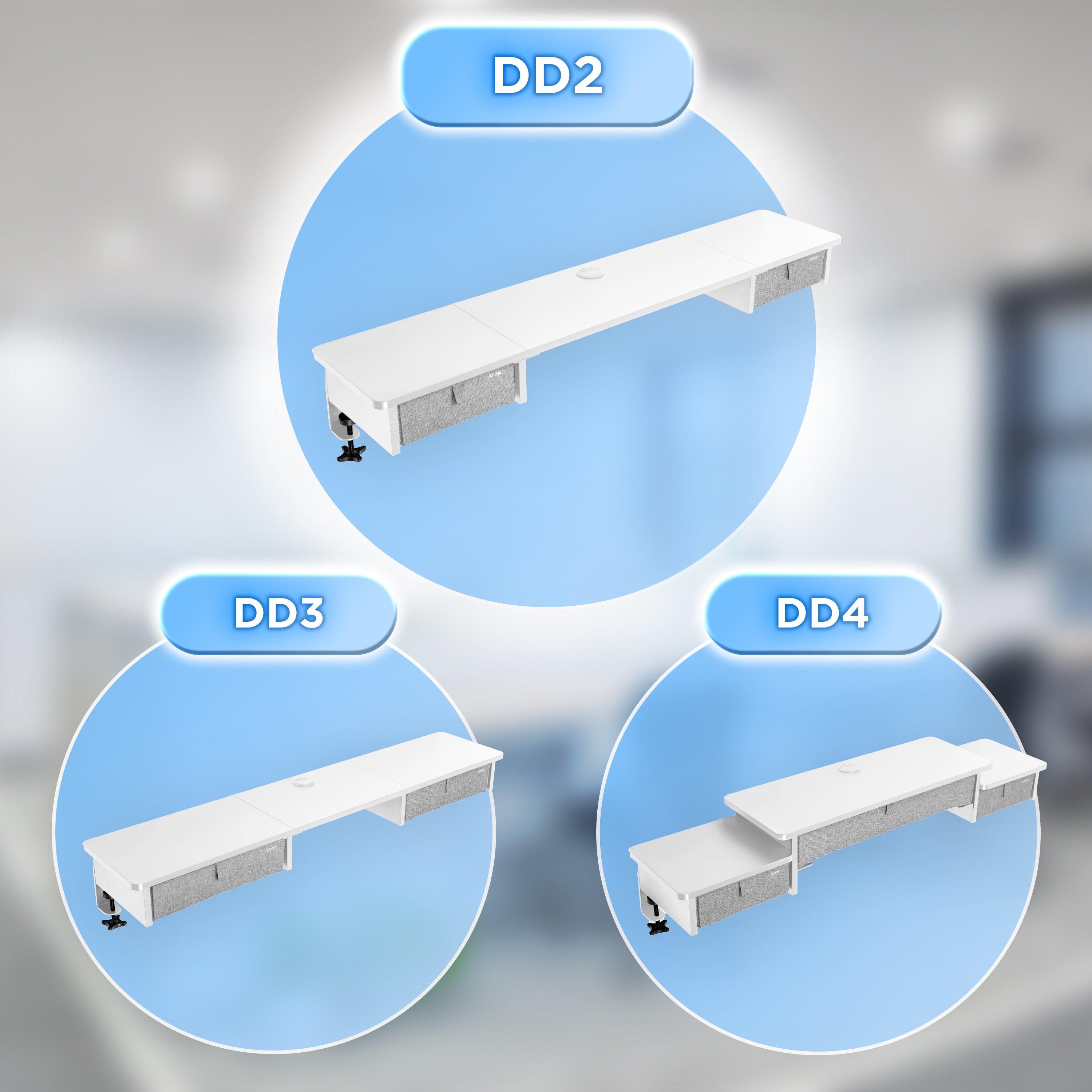 Duronic DD2 WE Schreibtischaufsatz für 2 Monitore, Schreibtisch Erweiterung mit Schubladen, 120 x 25 x 11,5 cm, Monitorerhöhung mit Tischklemmen, Gaming Home Office Monitorständer, Extra Breit