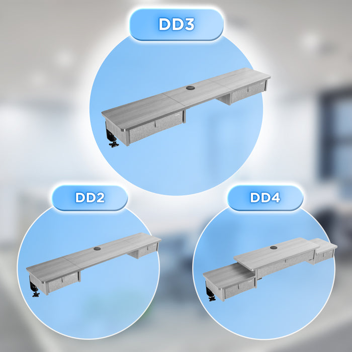 Duronic DD3 GY Monitorständer, breites Schreibtisch Regal 120 x 25 x 11,5 cm, Schreibtischaufsatz mit XXL Schubladen, Monitorerhöhung für 2 Monitore, Rutschfeste Tischklemmen, Gaming Home Office