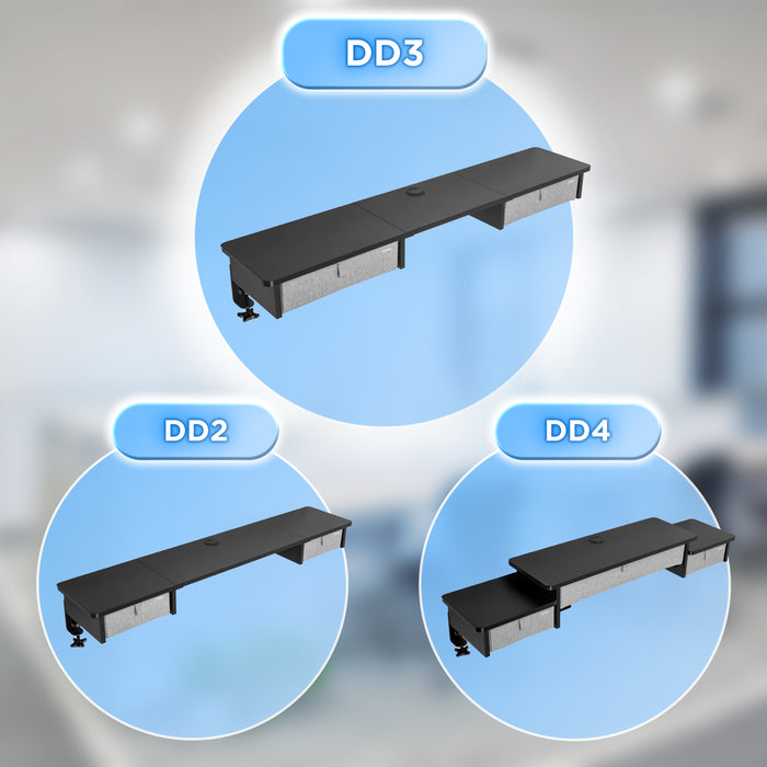 Duronic DD3 BK Monitorständer, breites Schreibtisch Regal 120 x 25 x 11,5 cm, Schreibtischaufsatz mit XXL Schubladen, Monitorerhöhung für 2 Monitore, rutschfeste Tischklemmen, Gaming Home Office