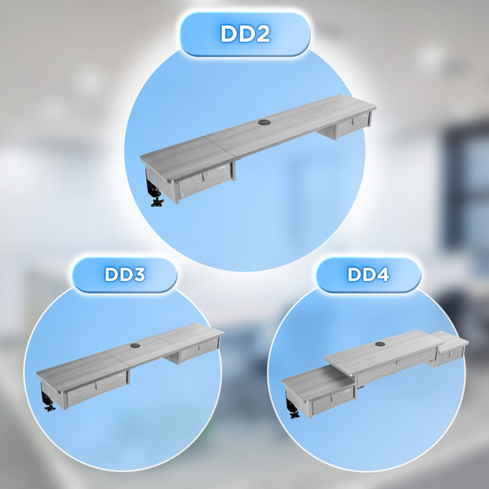 Duronic DD2 GY Schreibtischaufsatz für 2 Monitore, Schreibtisch Erweiterung mit Schubladen, 120 x 25 x 11,5 cm, Monitorerhöhung mit Tischklemmen, Gaming Home Office Monitorständer, Extra Breit
