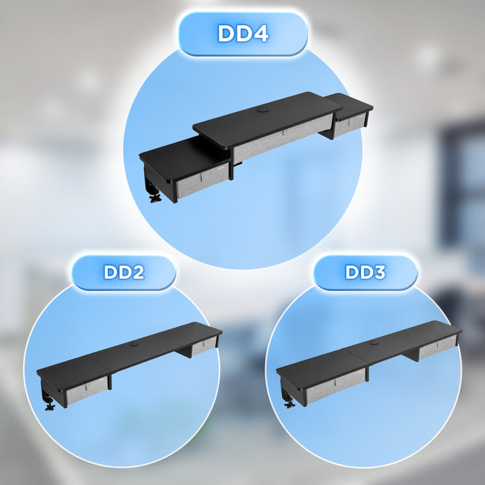 Duronic DD4 BK Schreibtischaufsatz, Schreibtisch Regal mit Tischklemmen 120 x 25 x 17,5 cm, Monitorständer mit Schubladen, Gaming Home Office Organizer, Tastatur unter Monitor, Monitorerhöhung