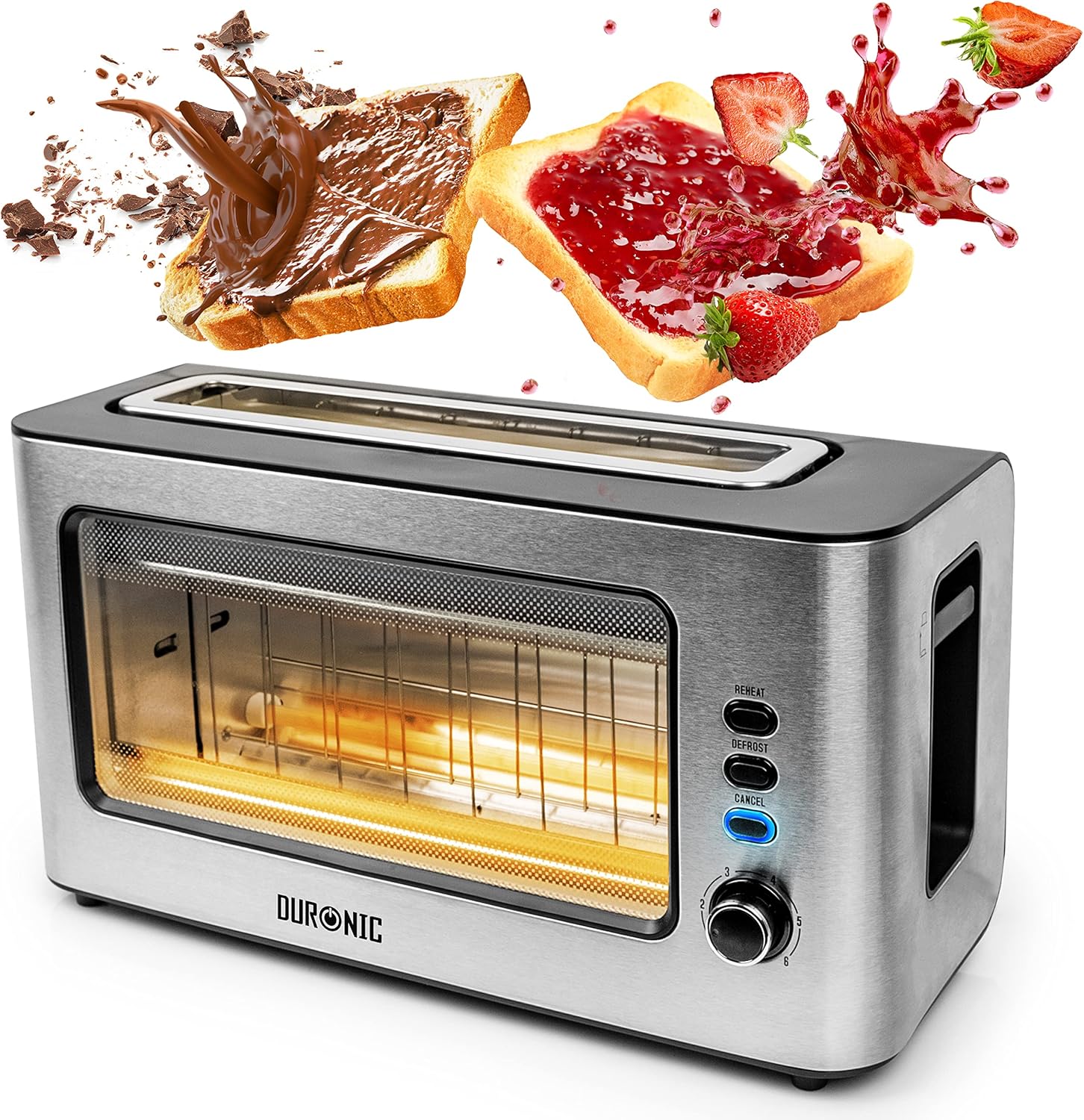 Duronic TB10 Toaster | Automatischer Toaster mit Fenster und großem Toastschlitz | Gebürsteter Edelstahl | Für Sandwichtoast geeignet | Toasten, Auftauen und Erwärmen | 6 Stufen | Krümelfach | 1000 W