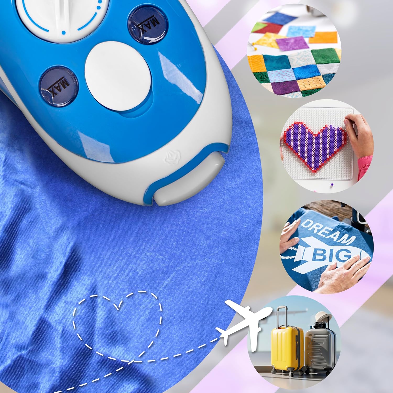 Duronic SI2 BE Mini Reisebügeleisen, 375W Mini Bügeleisen, Dampfbügeleisen 50ml Wassertank, kleines Reisebügeleisen dampf, Handbügeleisen Keramikfläche, für Kleidung nähen, travel iron blau