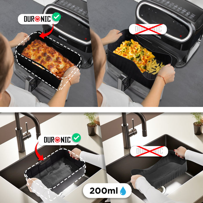 Duronic AFL2 Silikonform, ein Antihaft Silikoneinsatz, Wiederverwendbar, Airfryer- Zubehör, Airfryer Accesories, Kompatibel AF34 & AF24 & anderen Dualzone Airfryer