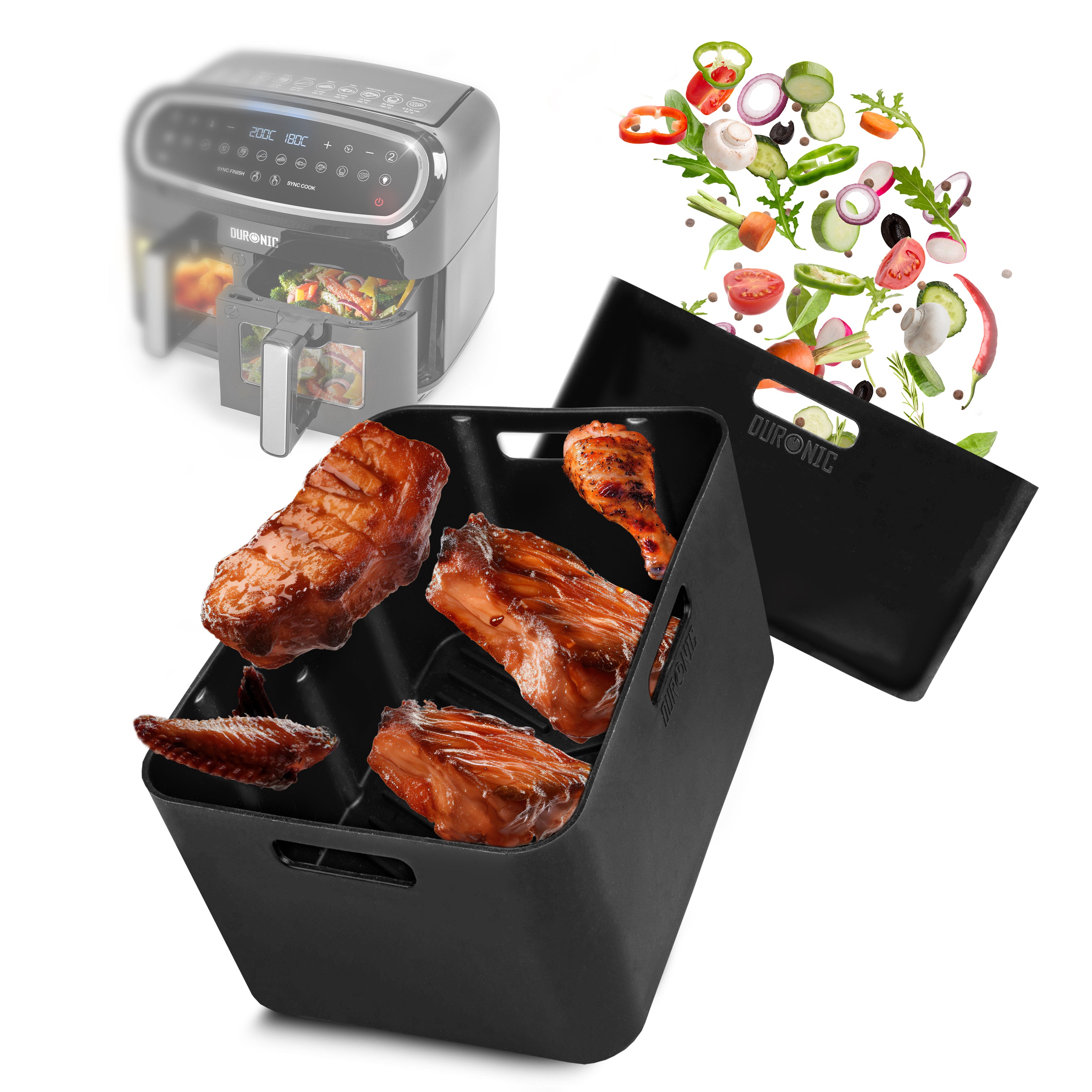 Duronic AFL2 Silikonform, Wiederverwendbar, Airfryer- Zubehör, Airfryer Accesories, Antihaft Silikoneinsatz, Kompatibel mit Duronic AF34 & AF24 & anderen Dualzone Airfryer