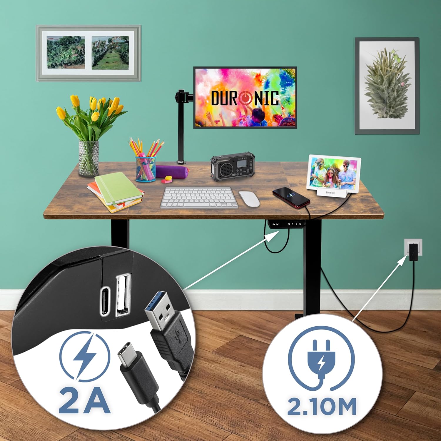 CD120 BO höhenverstellbarer Schreibtisch USB Anschluss Kabellänge
