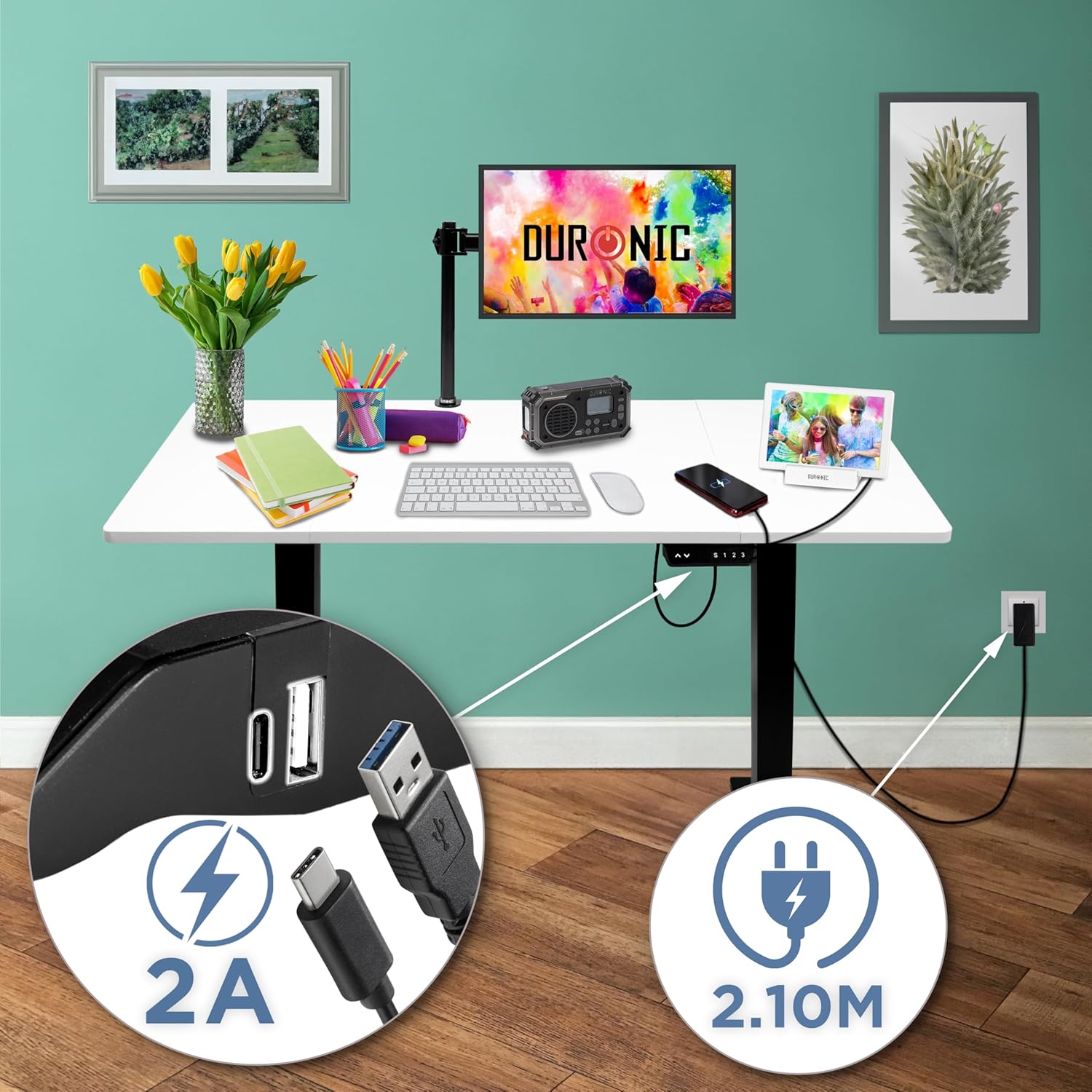 CD120 BW höhenverstellbarer Schreibtisch USB Anschluss Kabellänge
