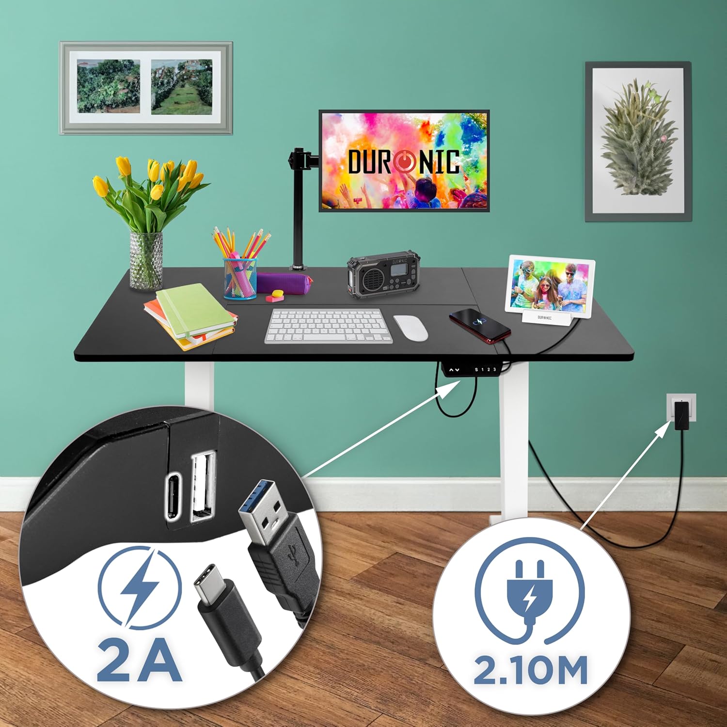 CD120 WK höhenverstellbarer Schreibtisch USB Anschluss Kabellänge