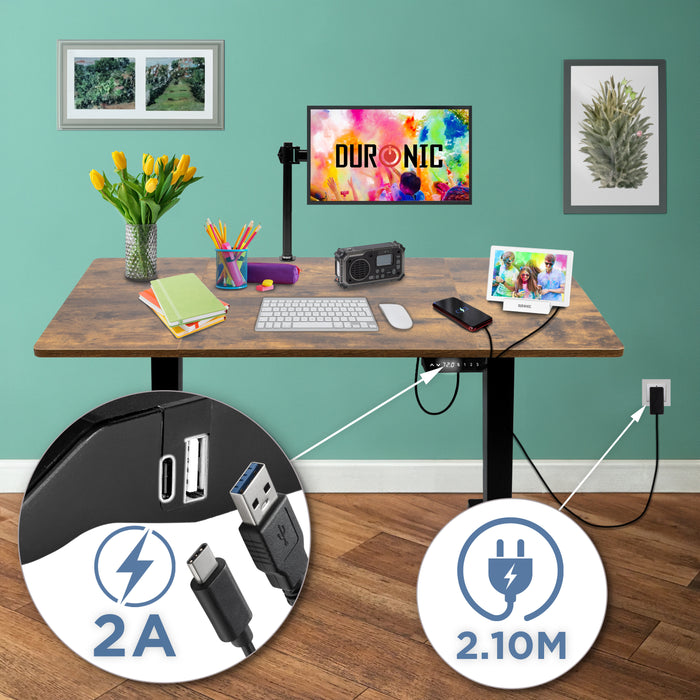 Duronic CD140 BO Höhenverstellbarer Schreibtisch, Computertisch für Büro und Gaming, elektrischer Schreibtisch mit USB Port, 140 x 60 cm Sitz-Steh-Schreibtisch, Höhenverstellbar von 72 bis 118 cm